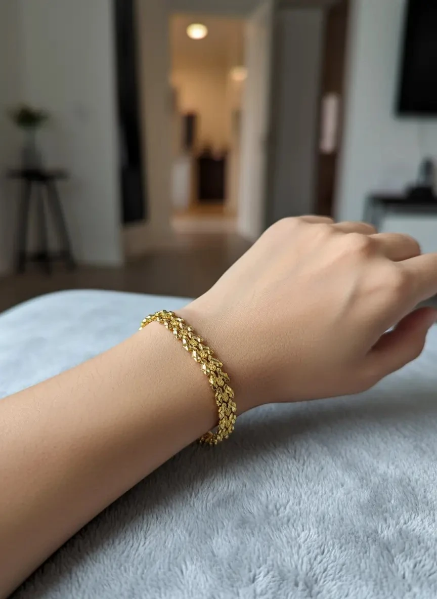 Trend Tasarımcı Model Full Desenli Gold Kaplama Bileklik