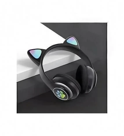 Kedi Kulaklık (Siyah) Bluetooth LED Işıklı Hafıza Kartı Girişli Kulak Üstü 