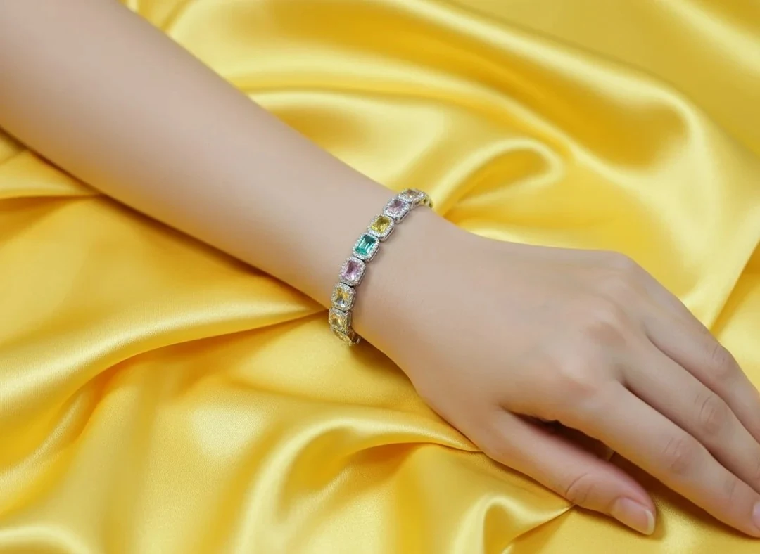 Dikdörtgen Renkli Baget Taş Sıralı Bileklik