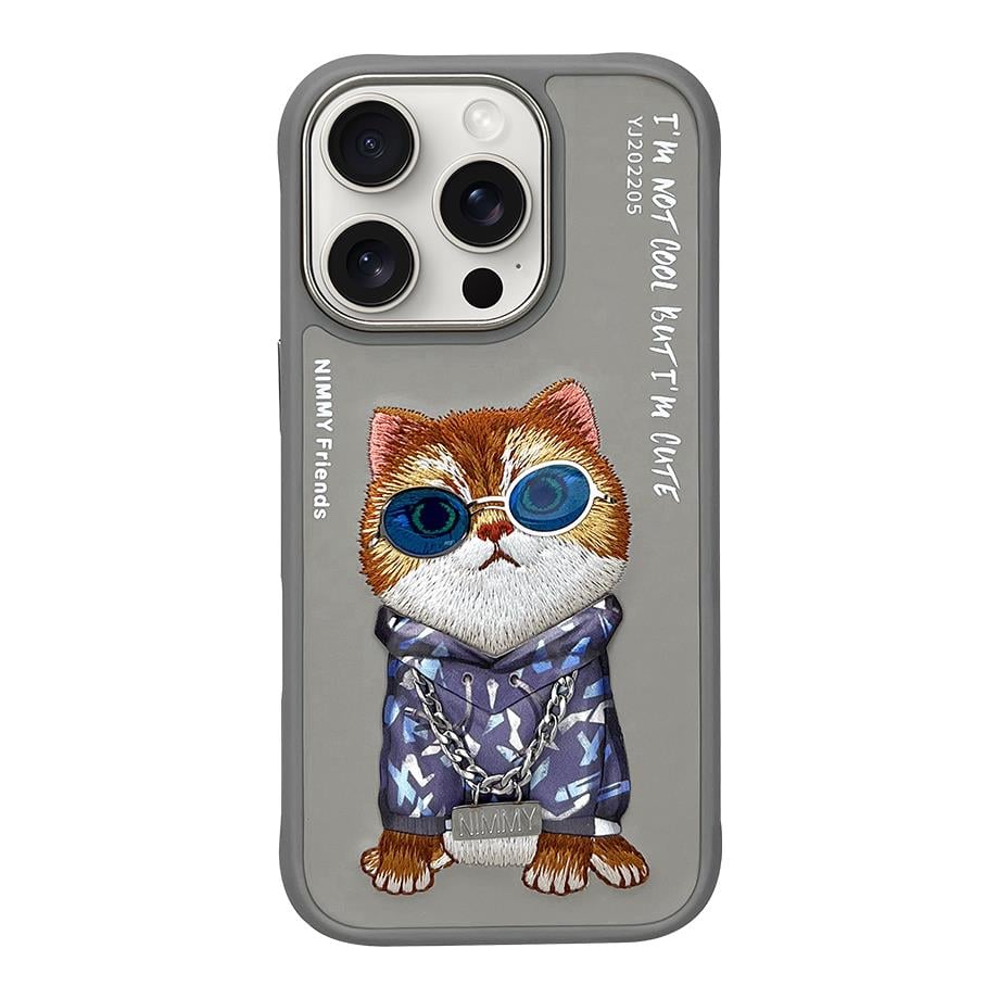 NIMMY iPhone 16 Pro Max Uyumlu 3D Gözlük Zincir Little Kedi Nakış İşlemeli Kabartmalı Cool Glasses Kılıf