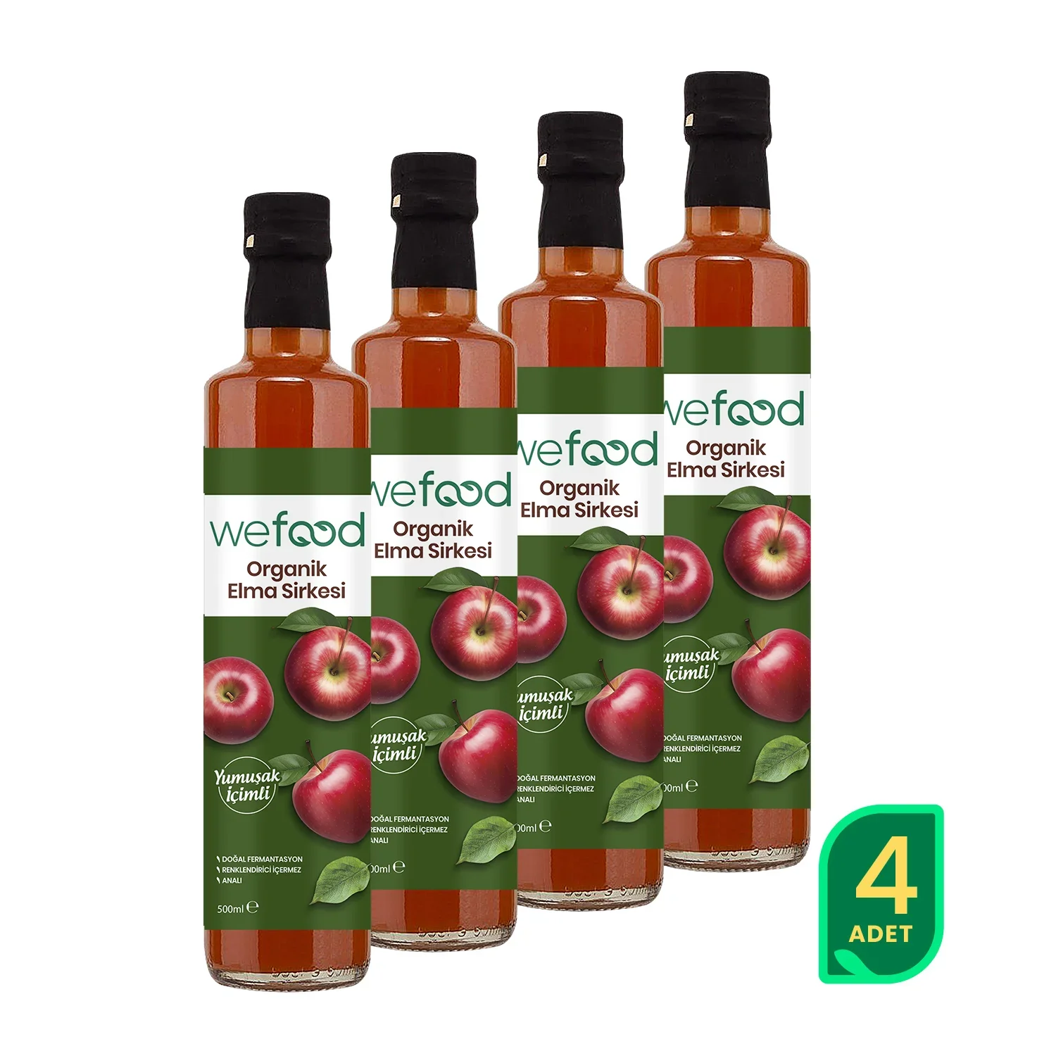Wefood Organik Elma Sirkesi 500 ml 4'lü