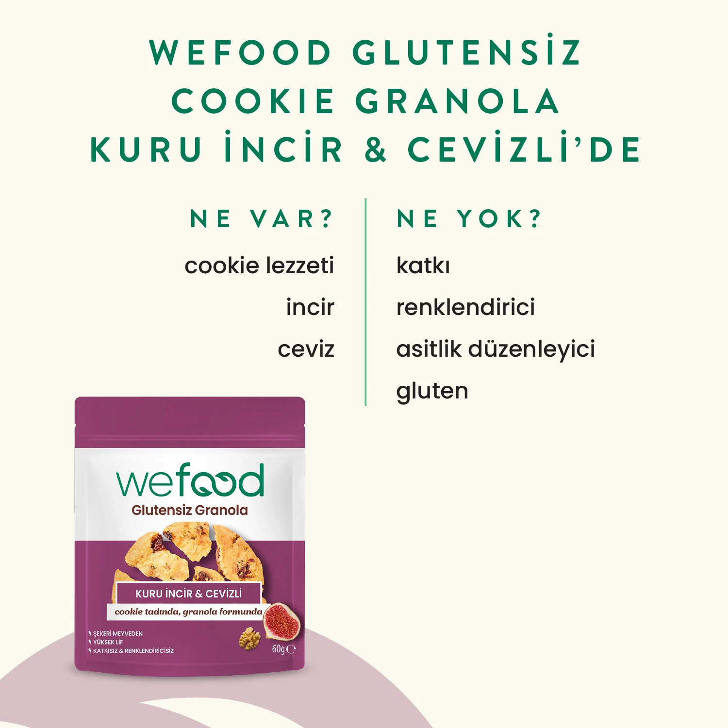 Wefood Glutensiz Granola Bites Kuru İncir & Cevizli 60 gr