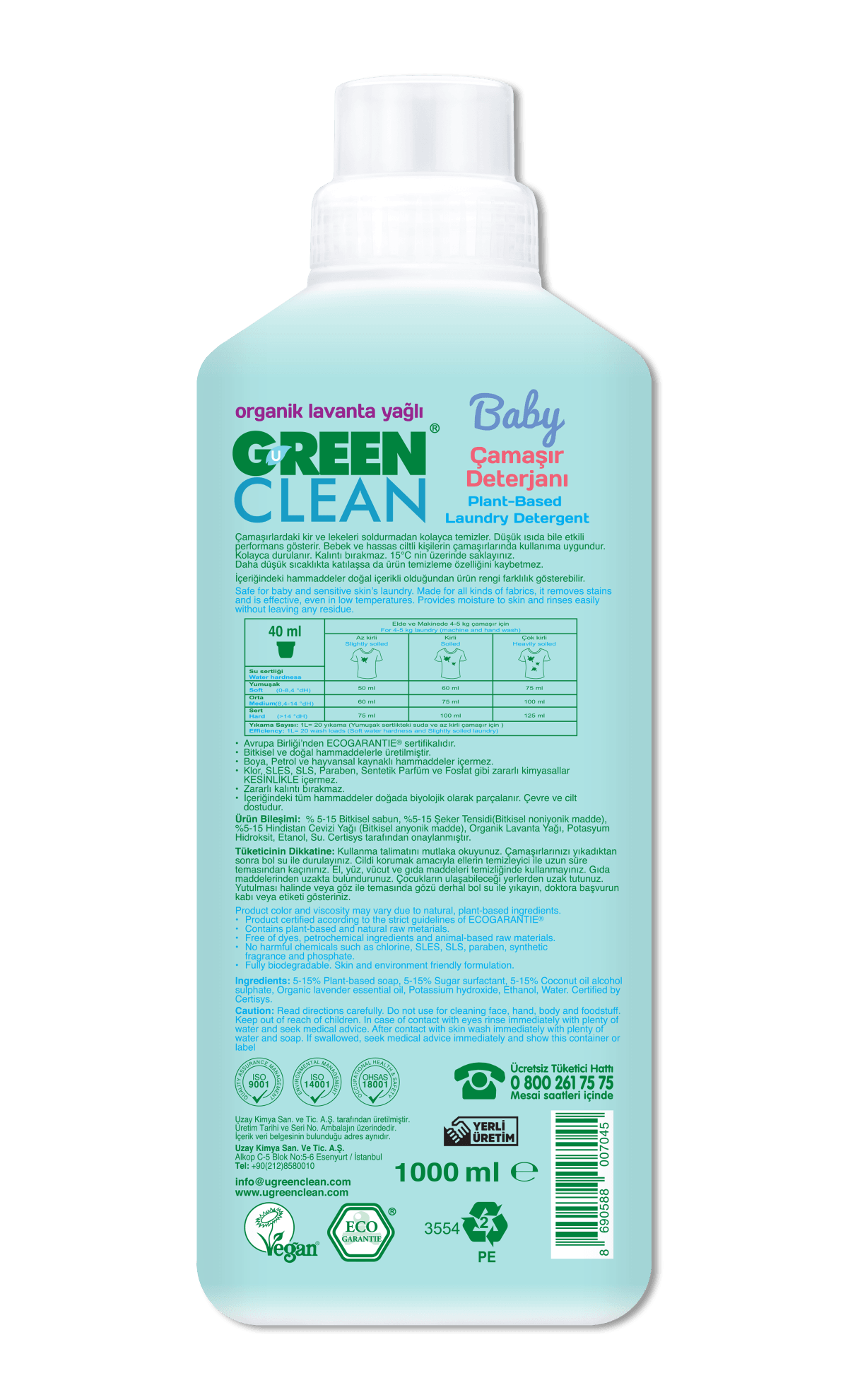 U Green Clean Baby Sıvı Çamaşır Deterjanı 1L