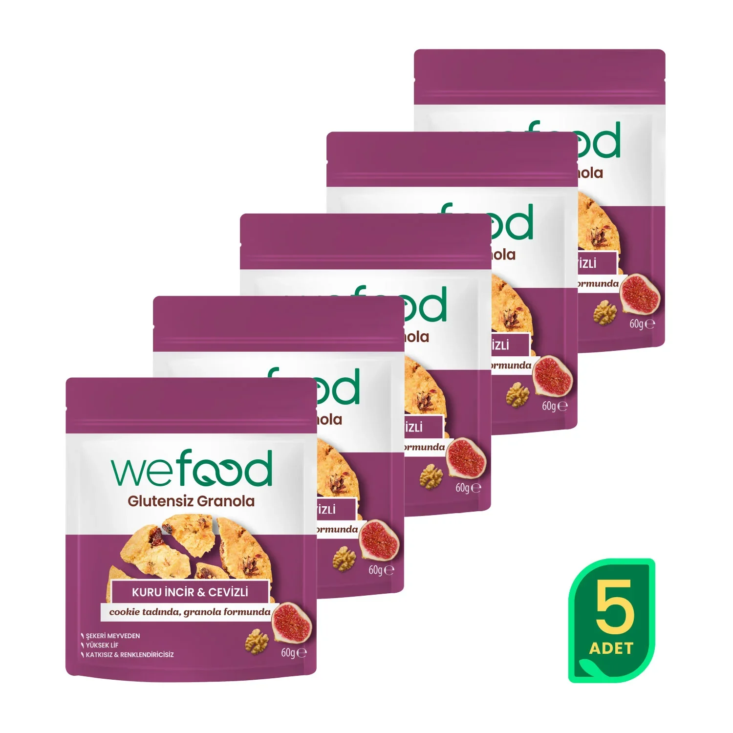 Wefood Glutensiz Granola Kuru İncir & Cevizli 60 gr 5'li