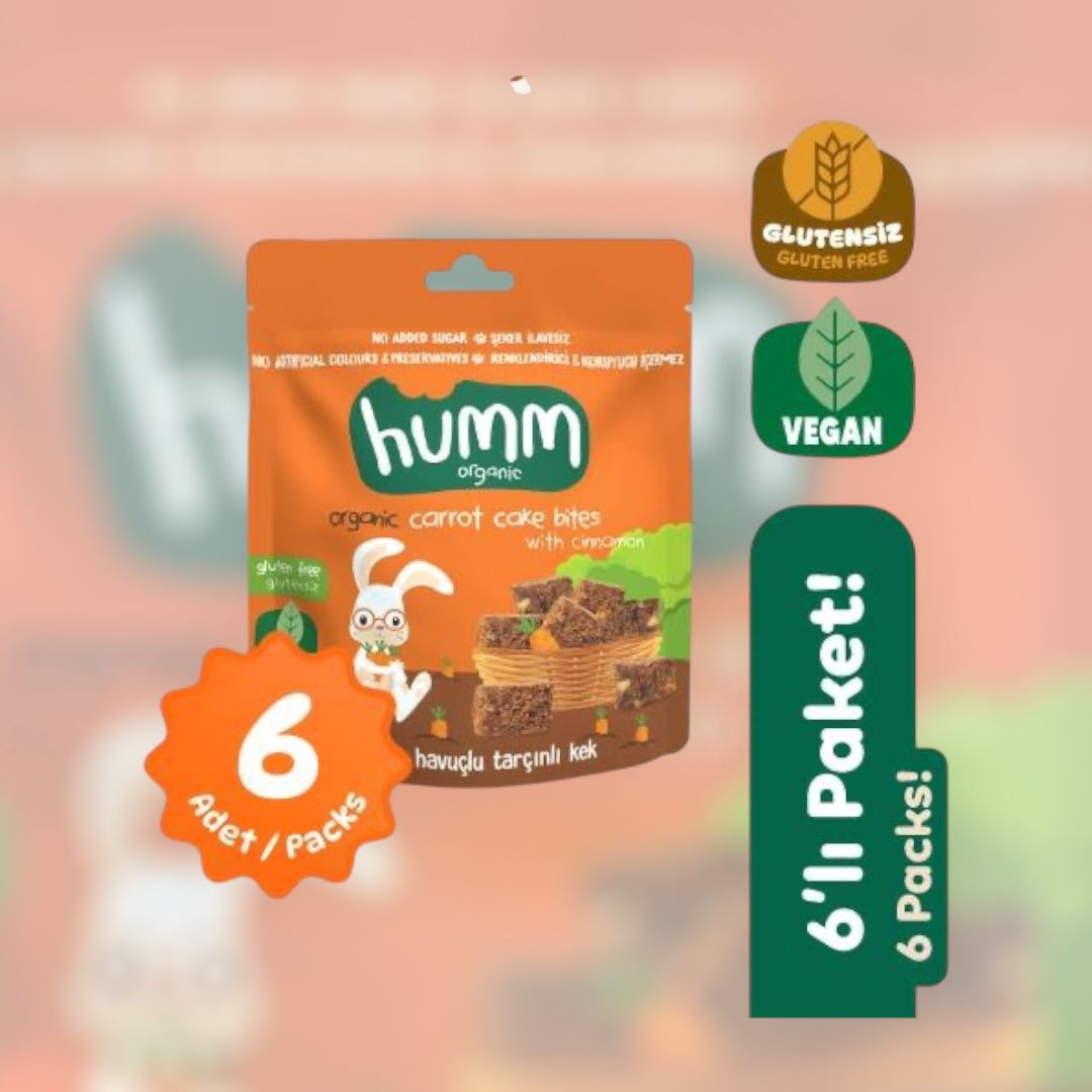 Humm Organik Glutensiz Vegan Havuçlu ve Tarçınlı Kek Atıştırmalık Paketi - 6 adet