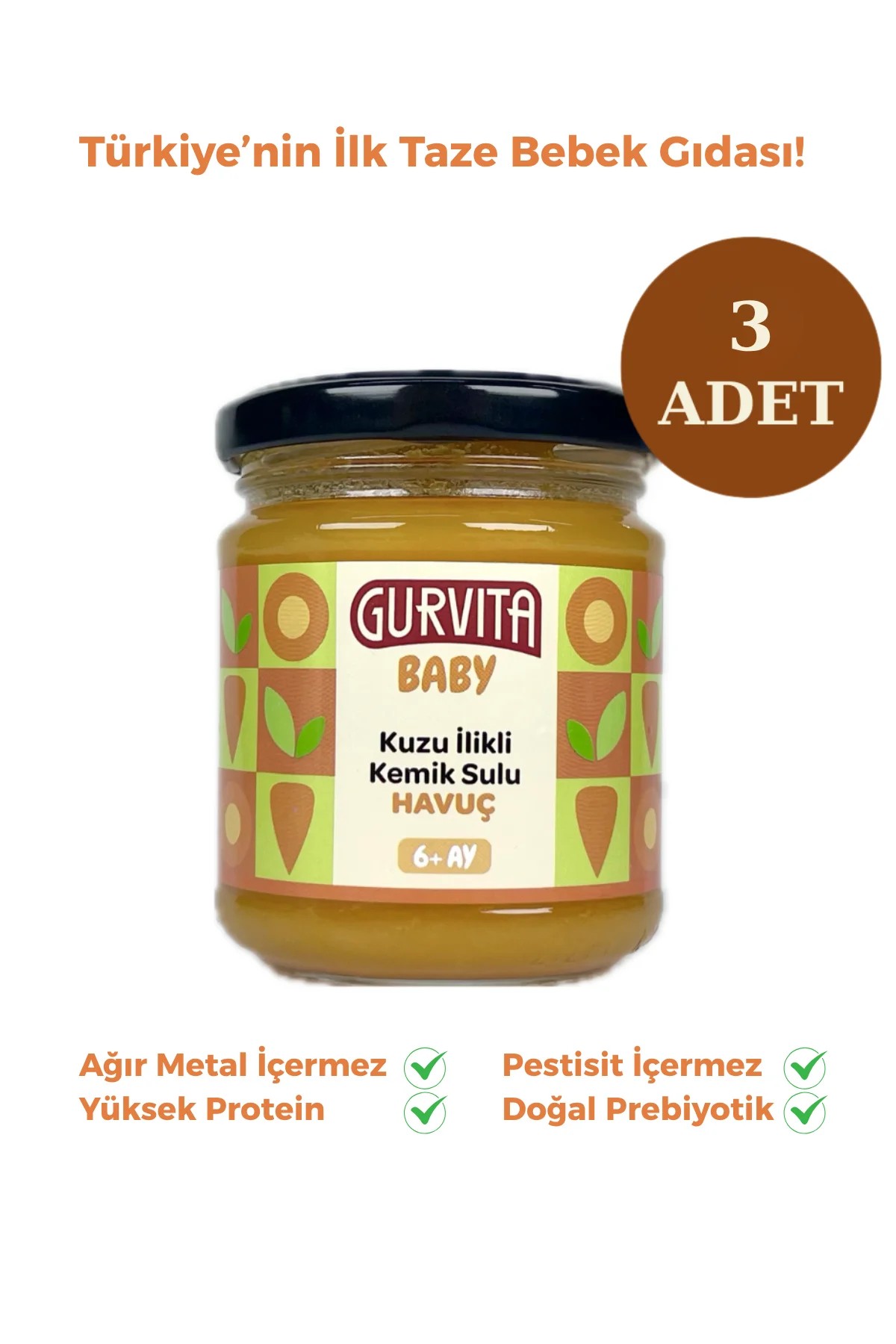Gurvita Baby Kuzu İlikli Kemik Sulu Havuç 165 gr 3'lü Set