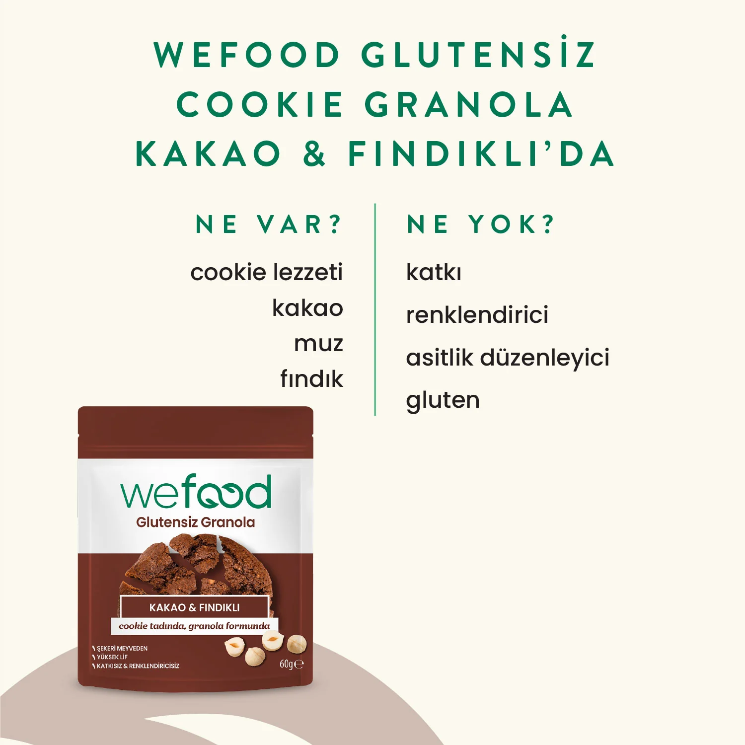 Wefood Glutensiz Granola Bites Kakao & Fındıklı 60 gr
