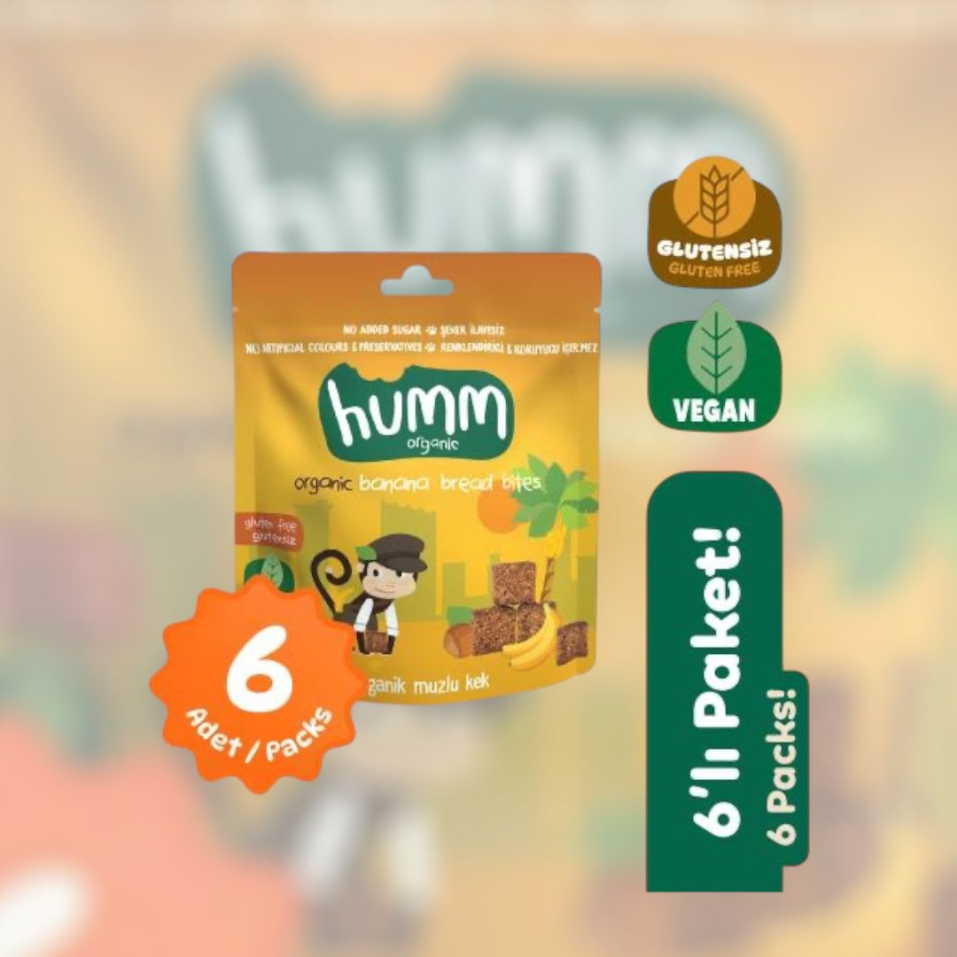 Humm Organik Glutensiz Vegan Muzlu Kek Atıştırmalık Paketi - 6 adet