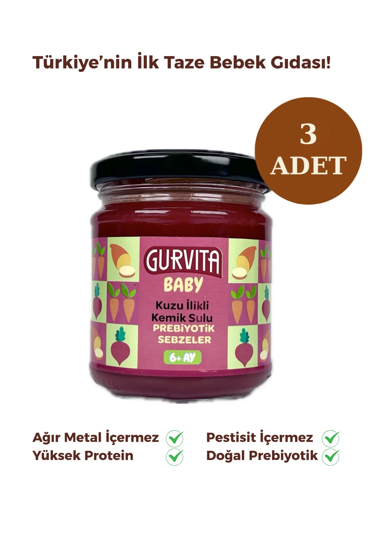 Gurvita Baby Kuzu İlikli Kemik Sulu Prebiyotik Sebzeler 165 gr 3'lü Set