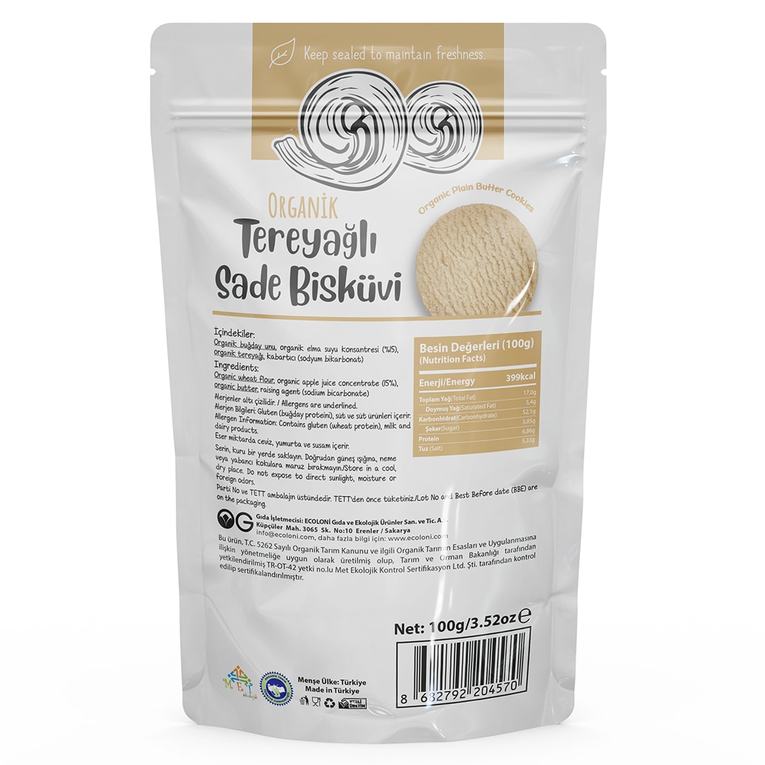 Organik Tereyağlı Sade Bisküvi 100 Gr