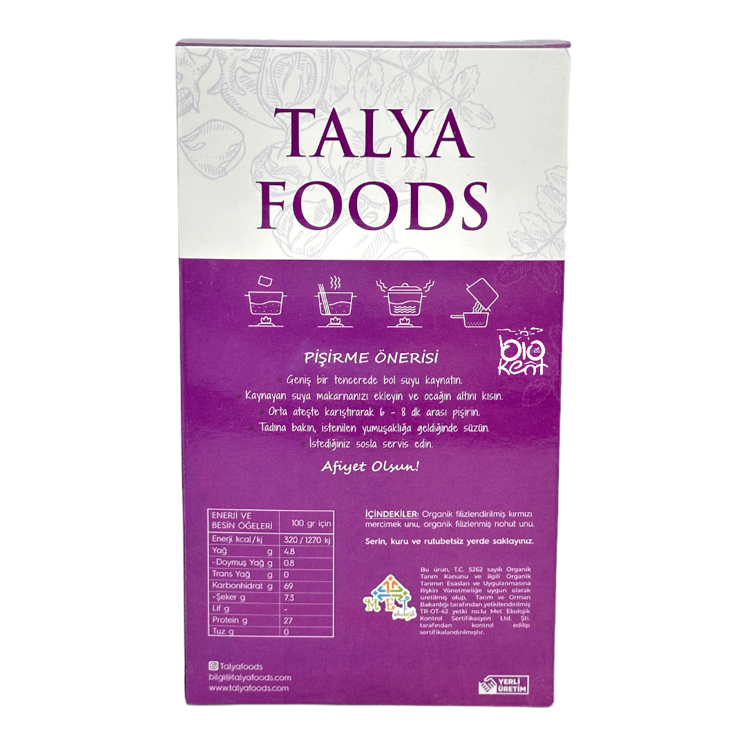 Talya Foods Glutensiz Filizlenmiş Kırmızı Mercimek & Nohut Makarnası 200gr - Biokent Glutensiz