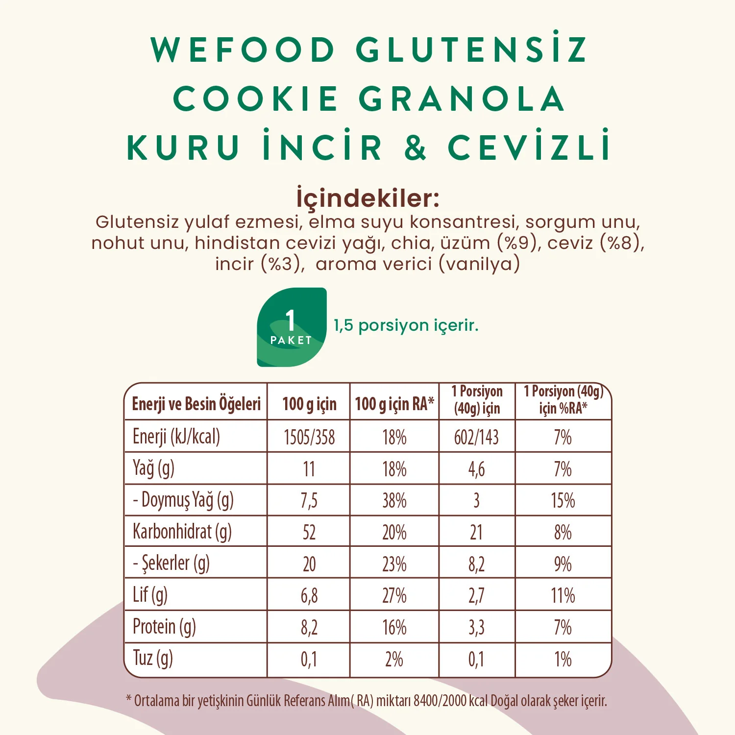 Wefood Glutensiz Granola Bites Kuru İncir & Cevizli 60 gr