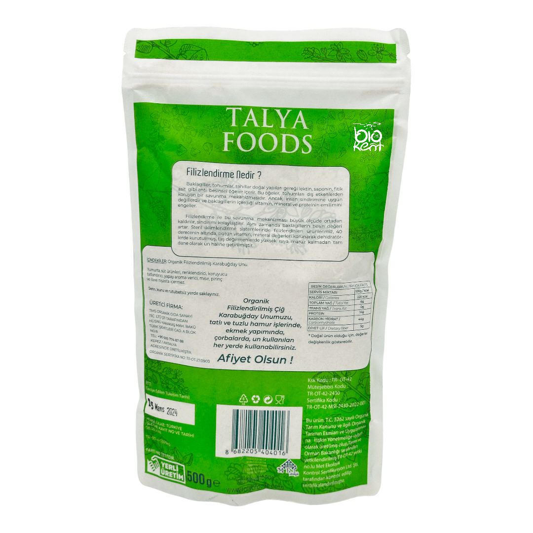 Talya Foods Glutensiz Karabuğday Unu Filizlenmiş 500gr - Biokent Glutensiz