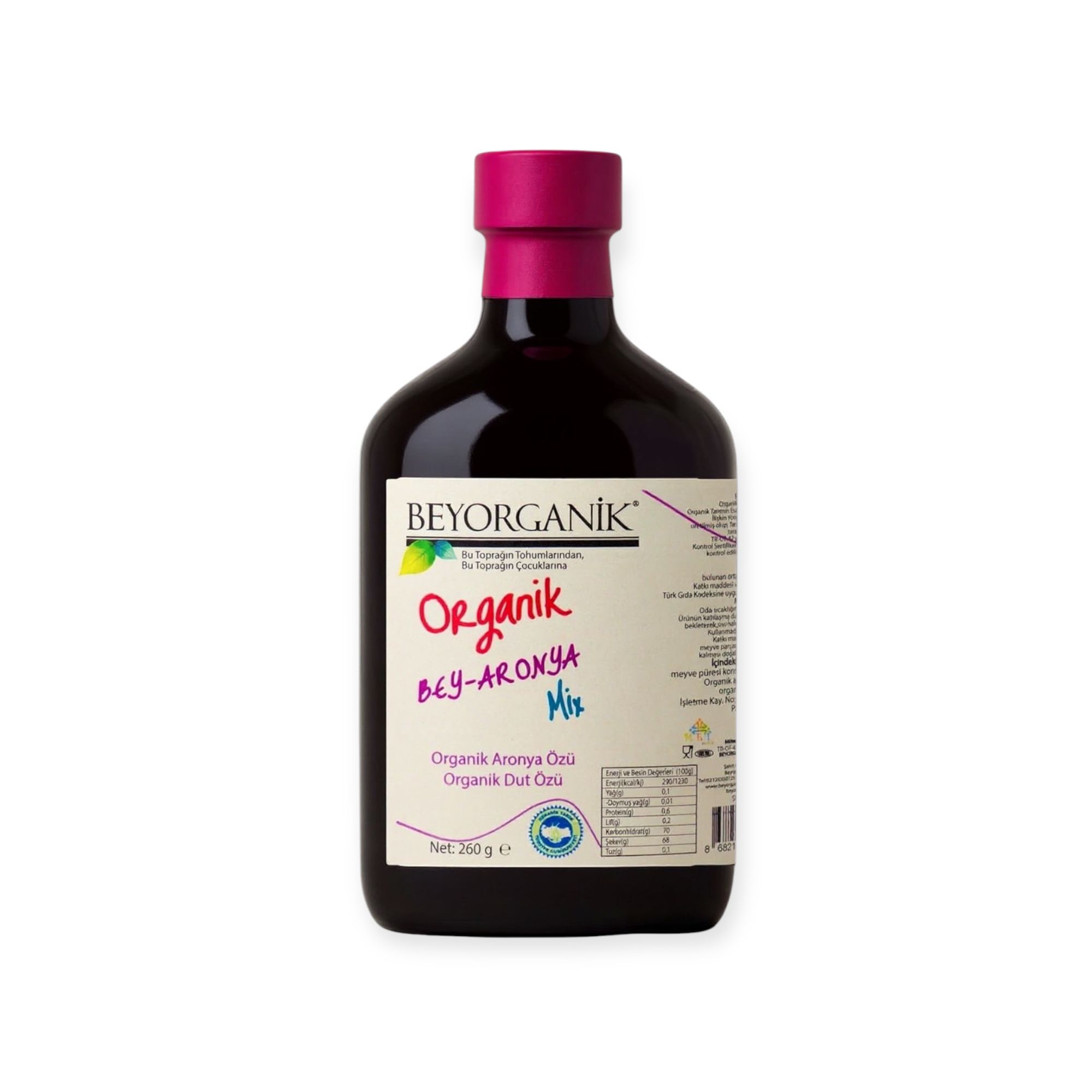 Beyorganik Aronya Mix 260gr Gerçek Meyve Parçacıklı (PESTİSİT VE AĞIR METAL ANALİZLİ)