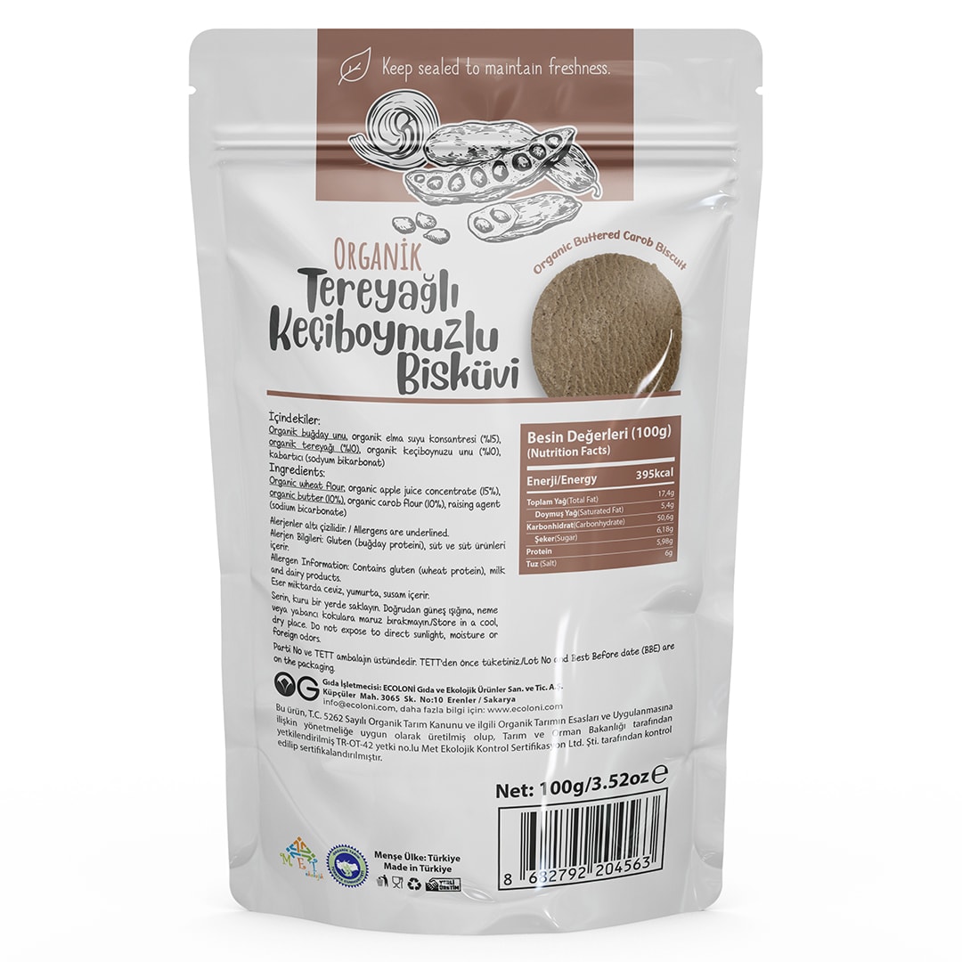 Organik Tereyağlı Keçiboynuzlu Bisküvi 100 Gr