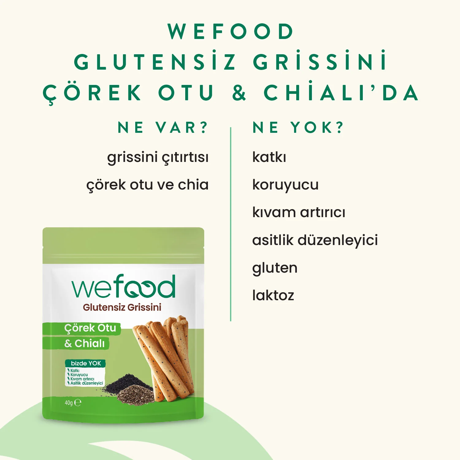Wefood Glutensiz Grissini Çörek Otu & Chia'lı 40 g