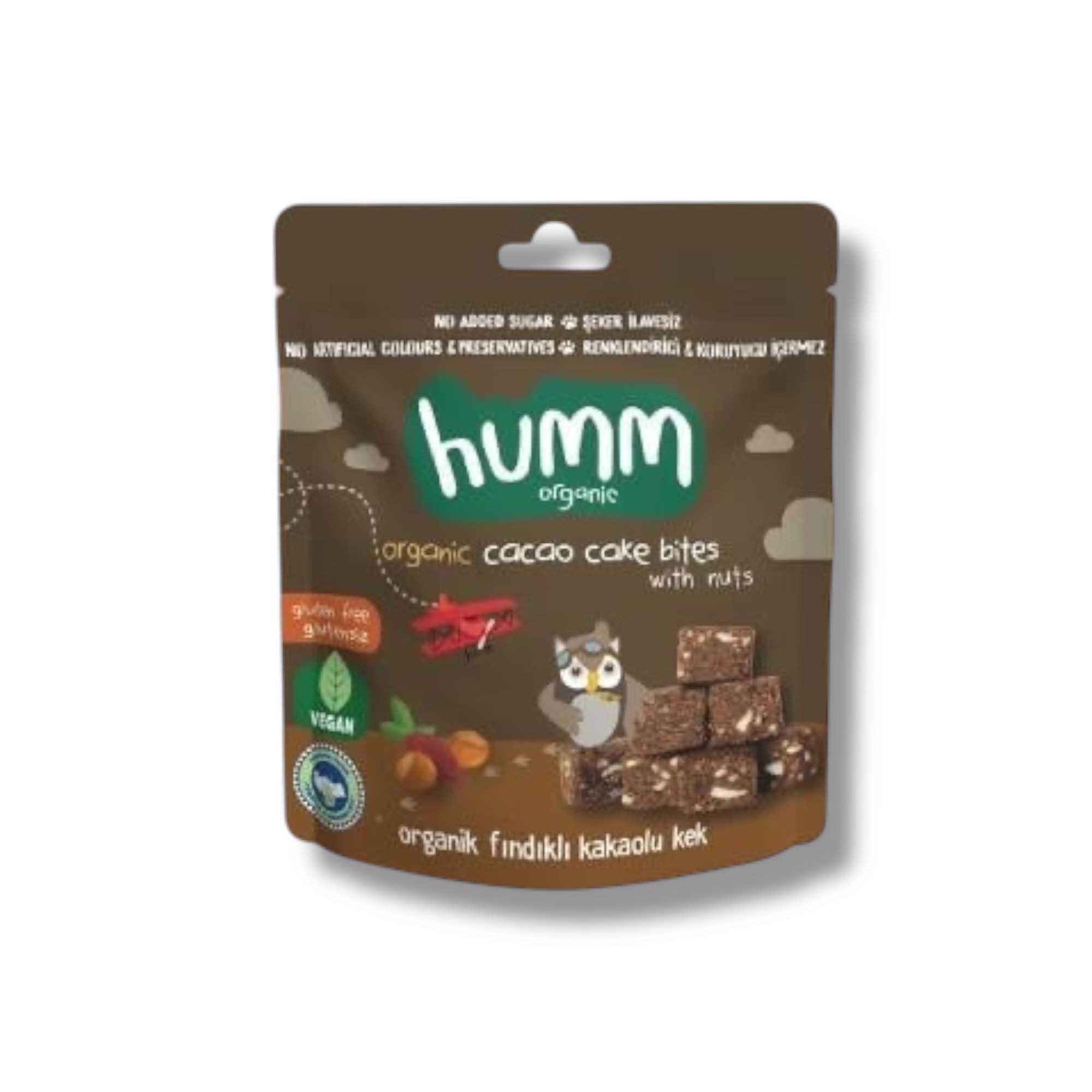 Humm Organik Glutensiz Vegan Kakaolu ve Fındıklı Kek - 30g