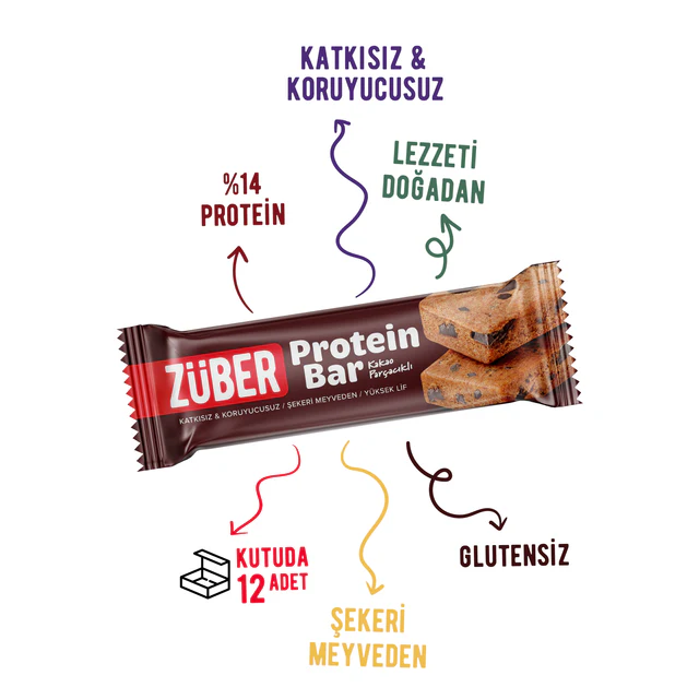 Züber Kakao Parçacıklı Protein Bar 35gr