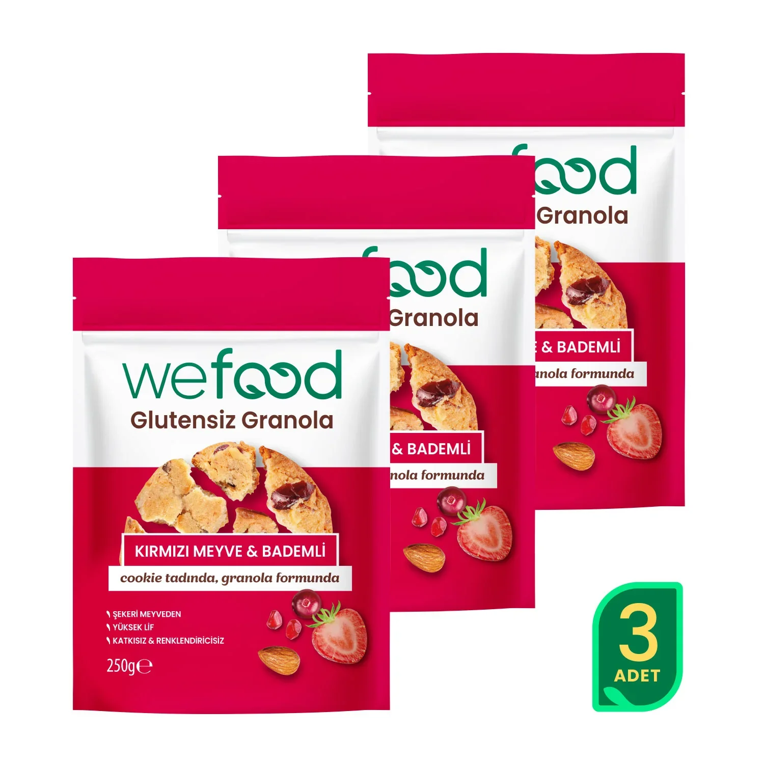 Wefood Glutensiz Granola Kırmızı Meyve & Bademli 250 gr 3'lü