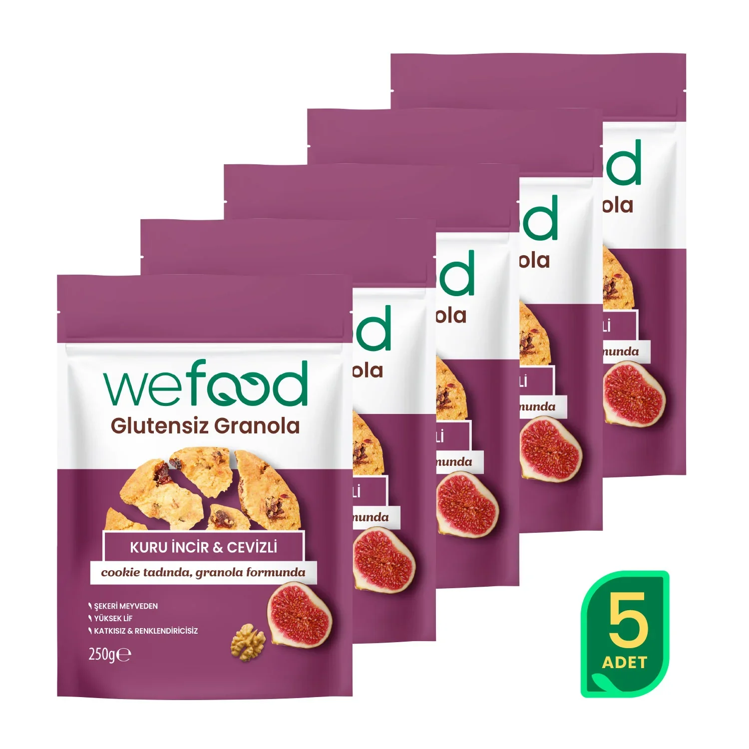 Wefood Glutensiz Granola Kuru İncir & Cevizli 250 gr 5'li