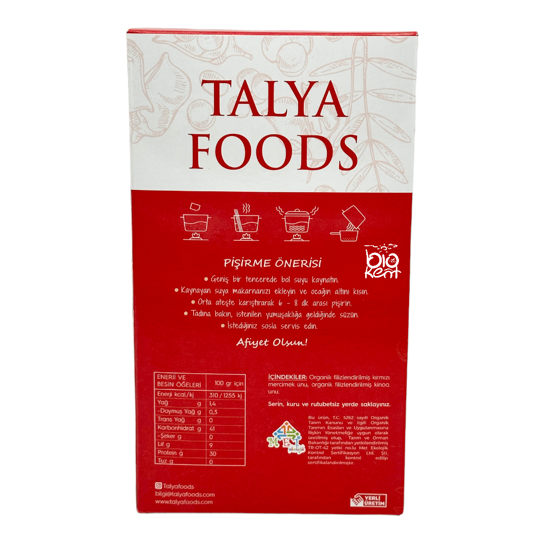 Talya Foods Glutensiz Filizlenmiş Kırmızı Mercimek & Kinoa Makarnası 200gr - Biokent Glutensiz