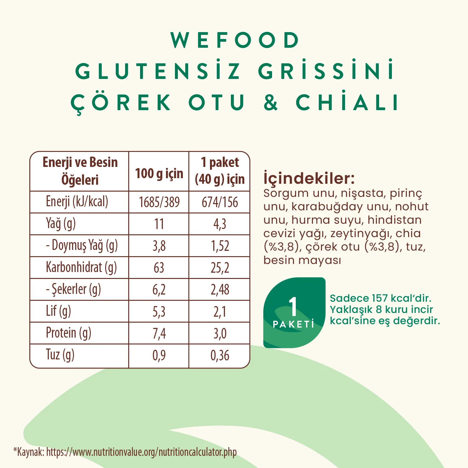 Wefood Glutensiz Grissini Çörek Otu & Chia'lı 40 g