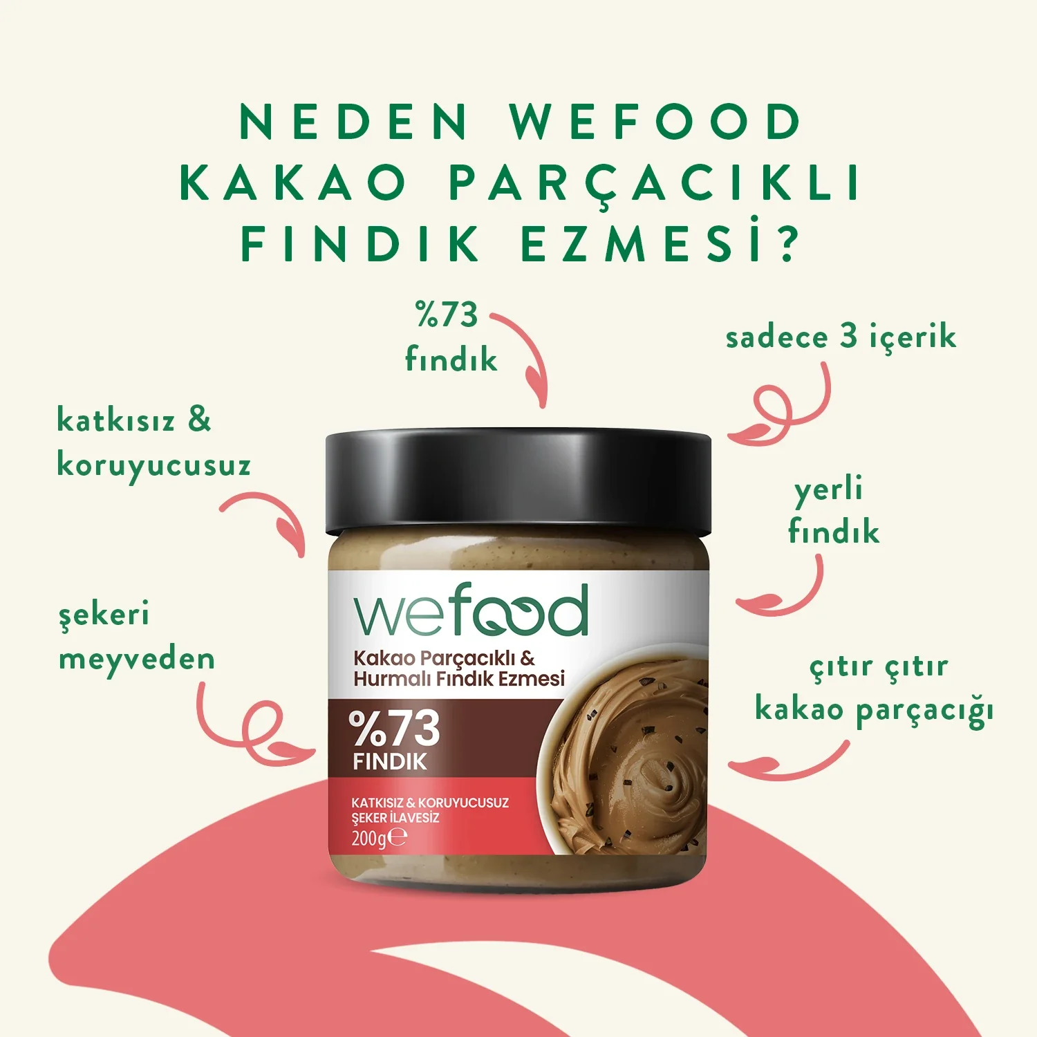 Kakao Parçacıklı & Hurmalı Fındık Ezmesi 200 gr