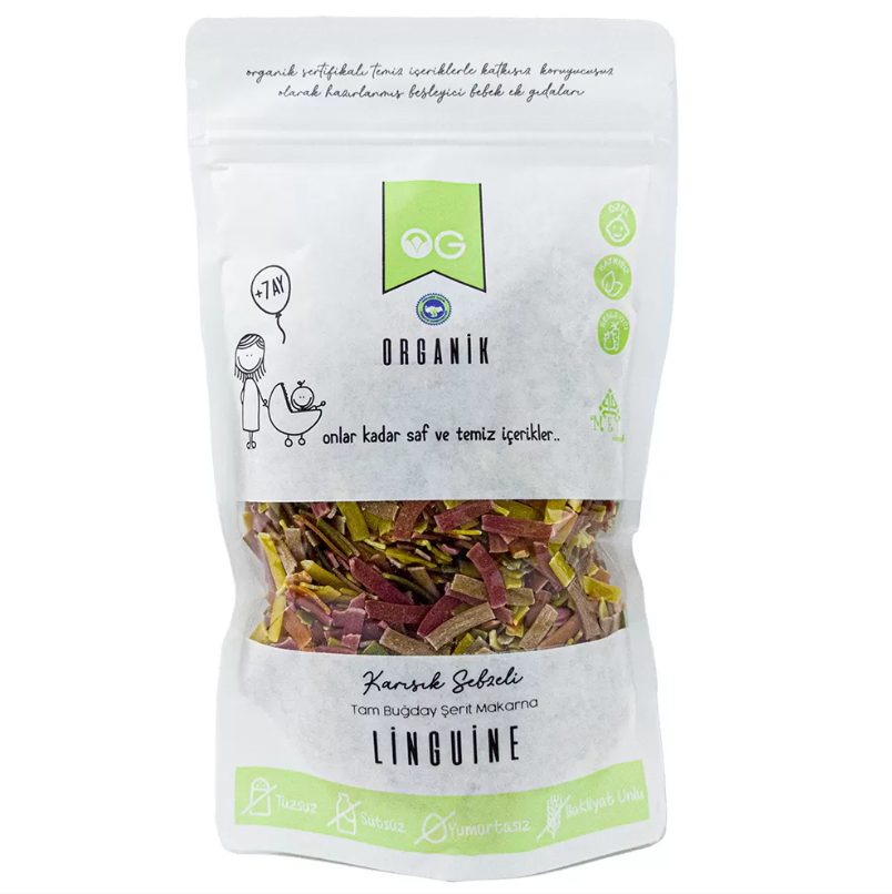 Organik Karışık Sebzeli Tam Buğday Şerit Makarna Linguine 200 Gr