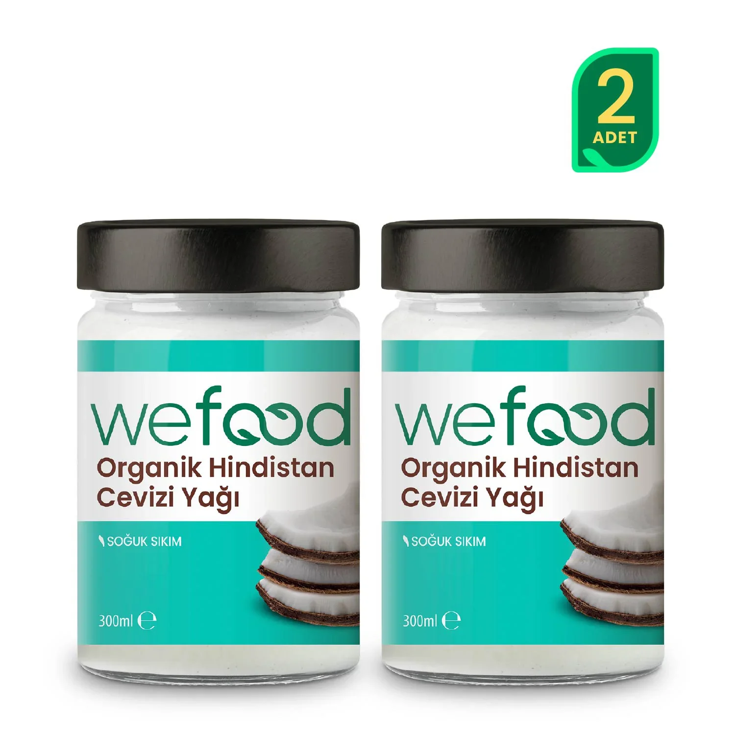            Wefood Organik Hindistan Cevizi Yağı 300 ml 2'li (Organik Sertifikalı, Soğuk Sıkım)
