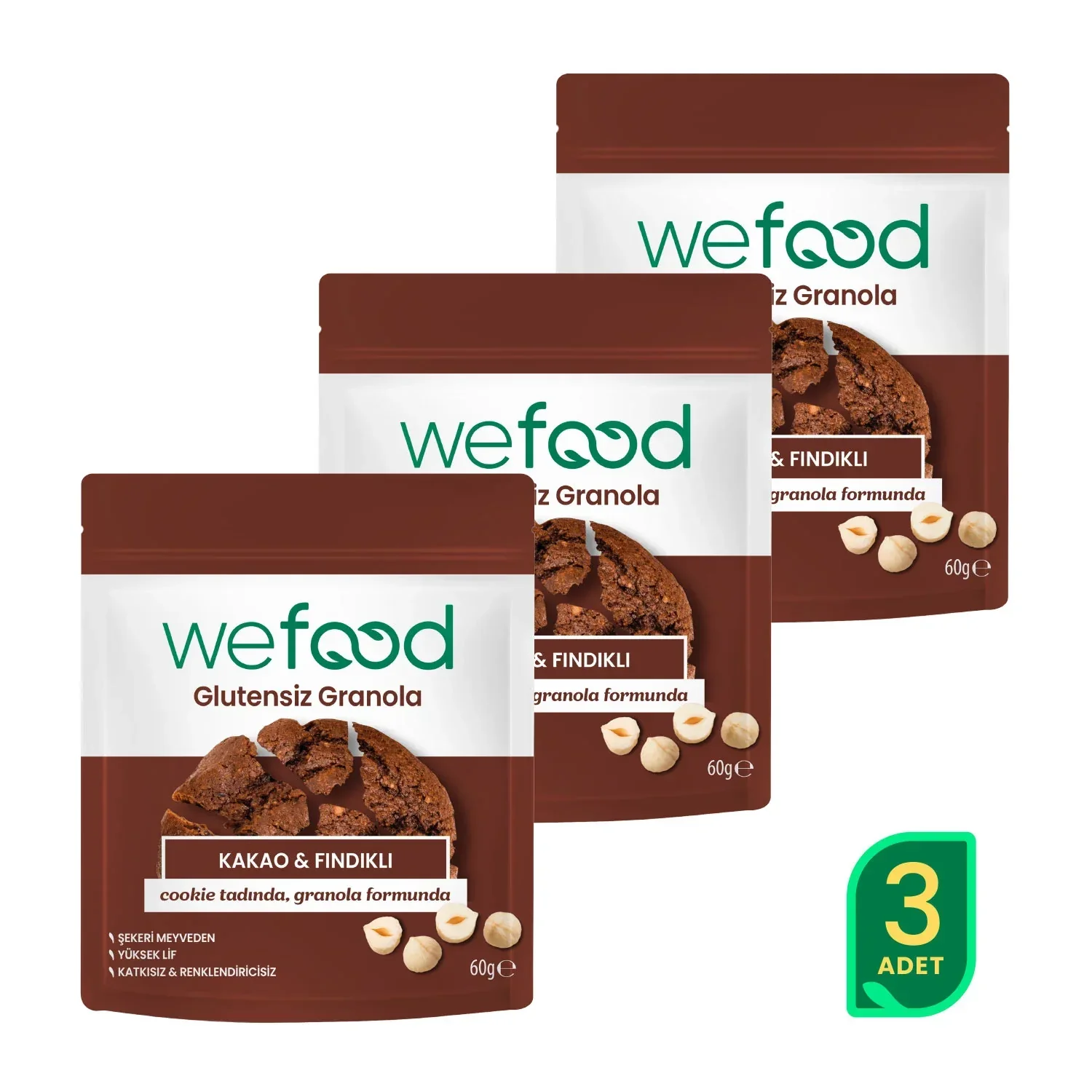 Wefood Glutensiz Granola Bites Kakao & Fındıklı 60 gr 3'lü