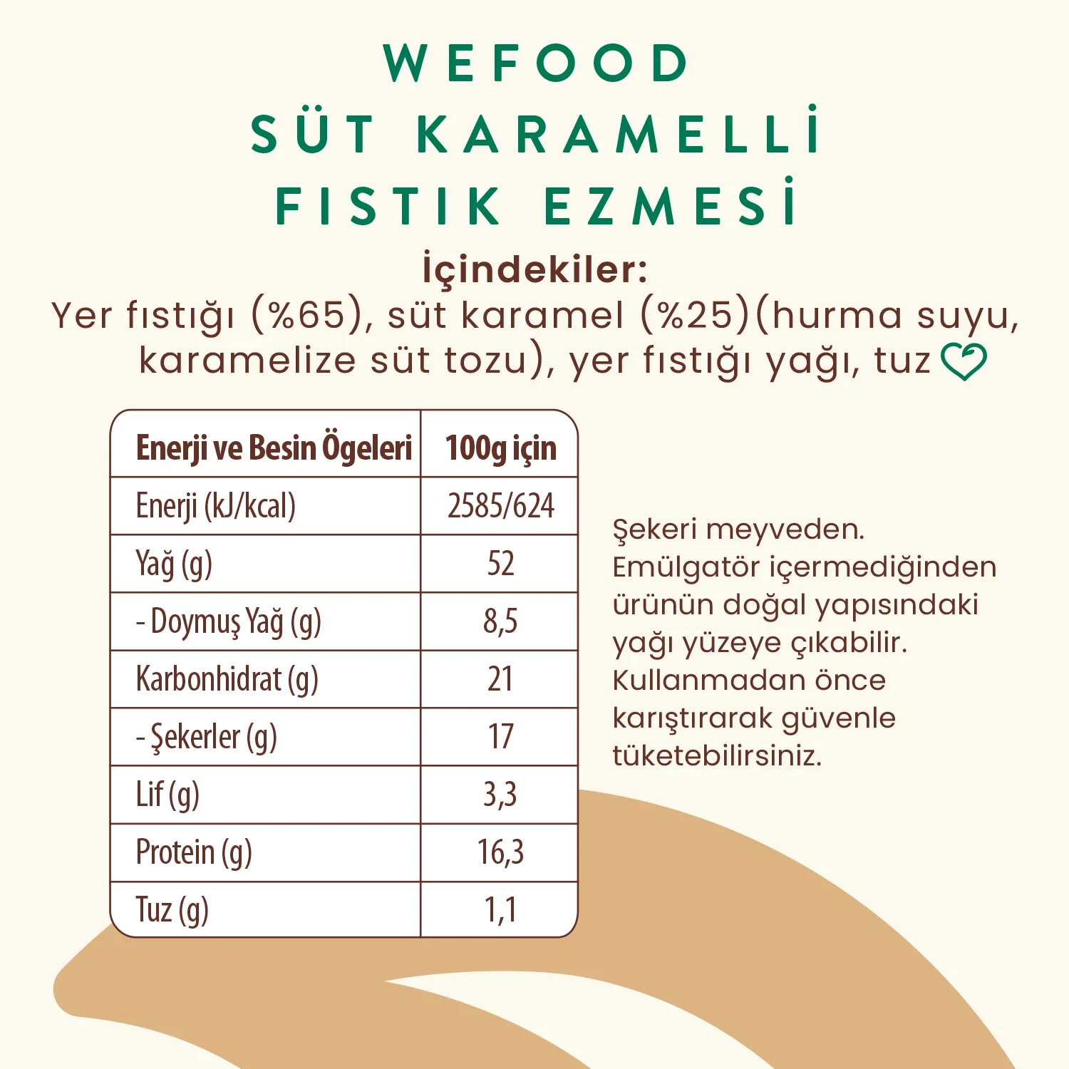 Wefood Süt Karamelli Fıstık Ezmesi 300 gr