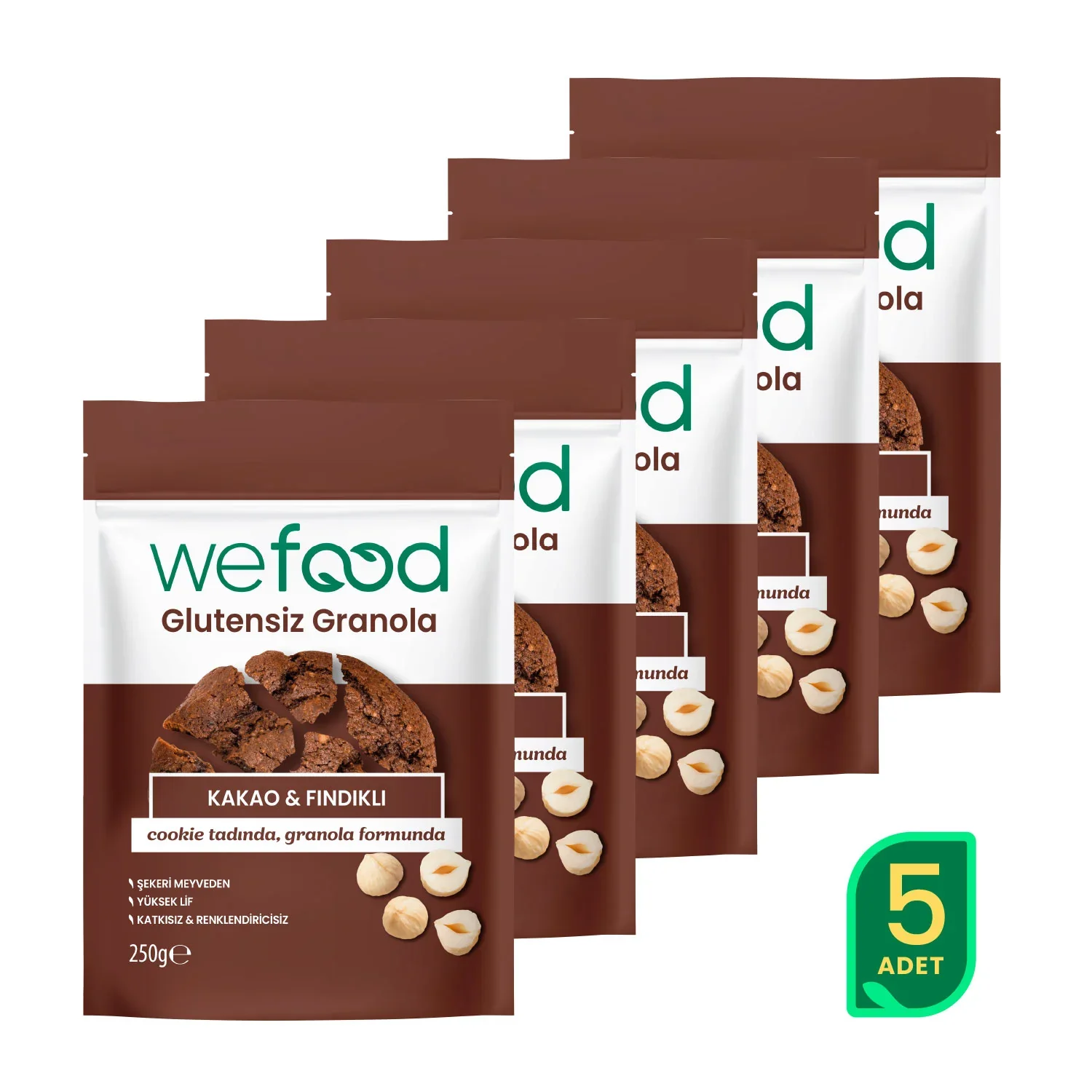Wefood Glutensiz Granola Kakao & Fındıklı 250 gr 5'li