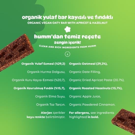 Humm Organik Kayısılı Fındıklı Yulaf Bar 27 gr - Biokent Bebek