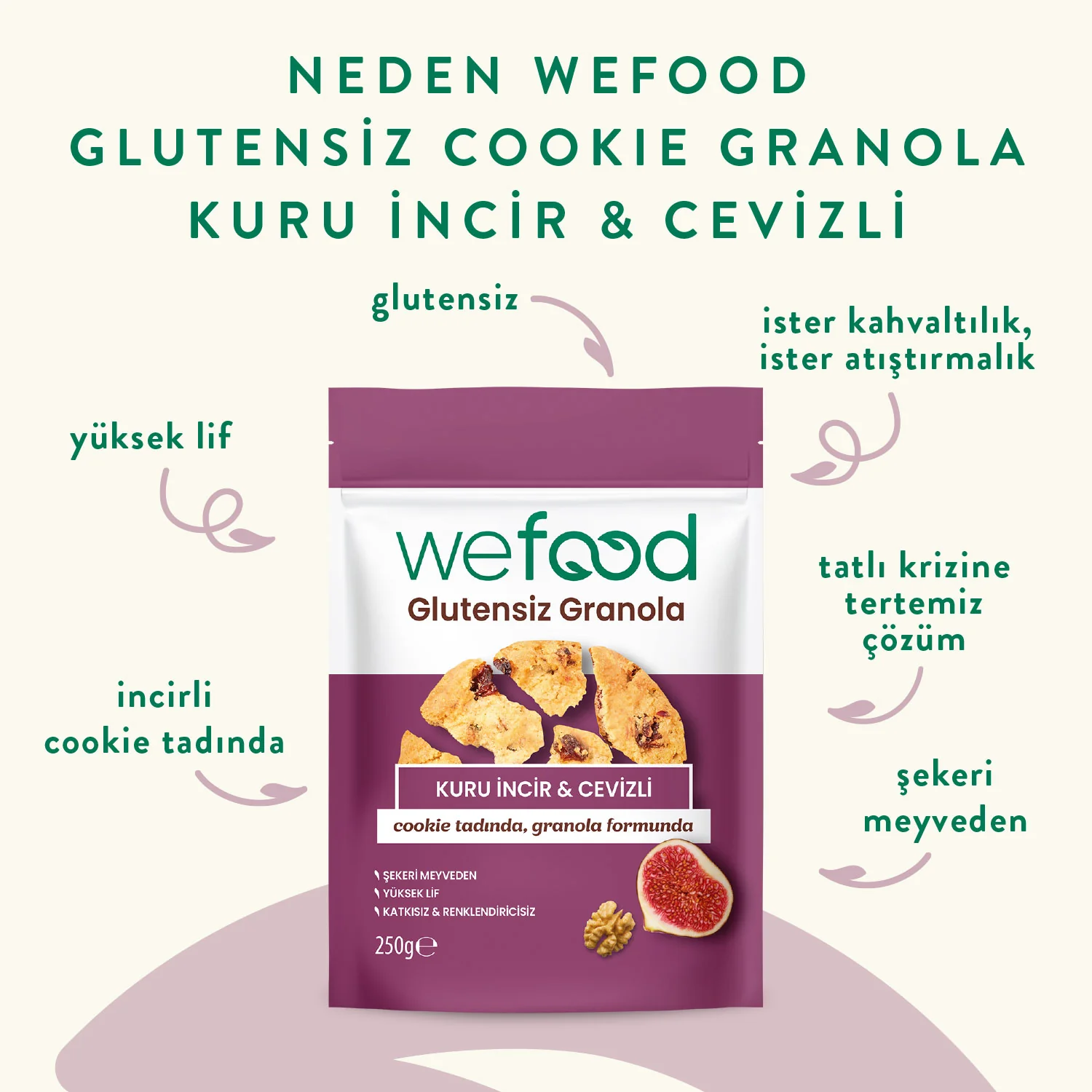 Wefood Glutensiz Granola Kuru İncir & Cevizli 250 gr