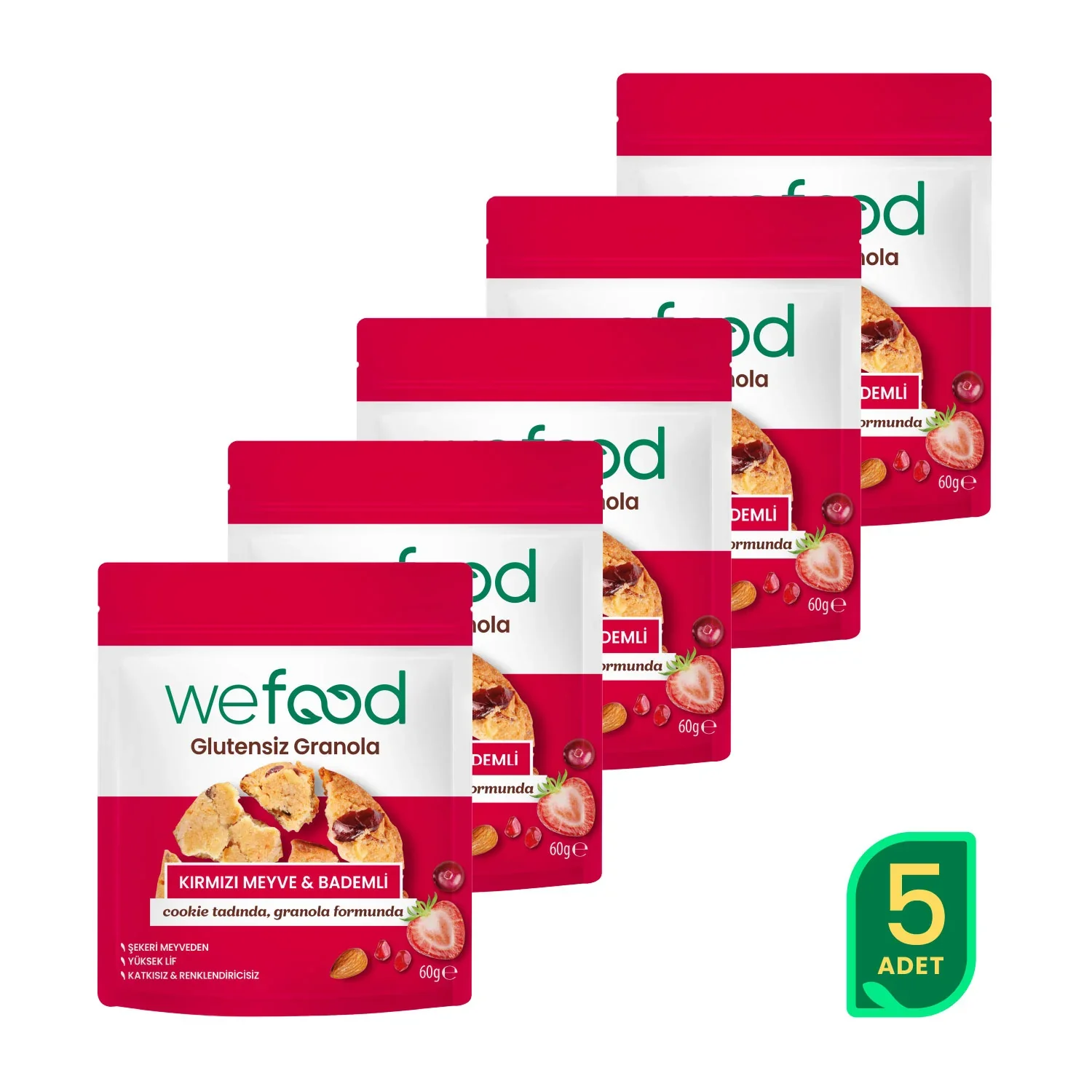 Wefood Glutensiz Granola Bites Kırmızı Meyve & Bademli 60 gr 5'li