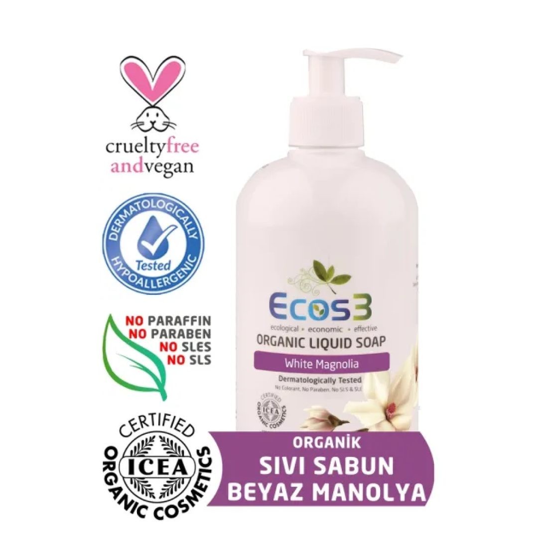 ECOS3 Organik Sıvı Sabun (Beyaz Manolya) 500ml - Biokent Bebek