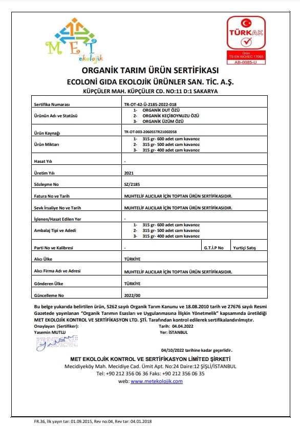 Organik Keçiboynuzu Özü 315gr