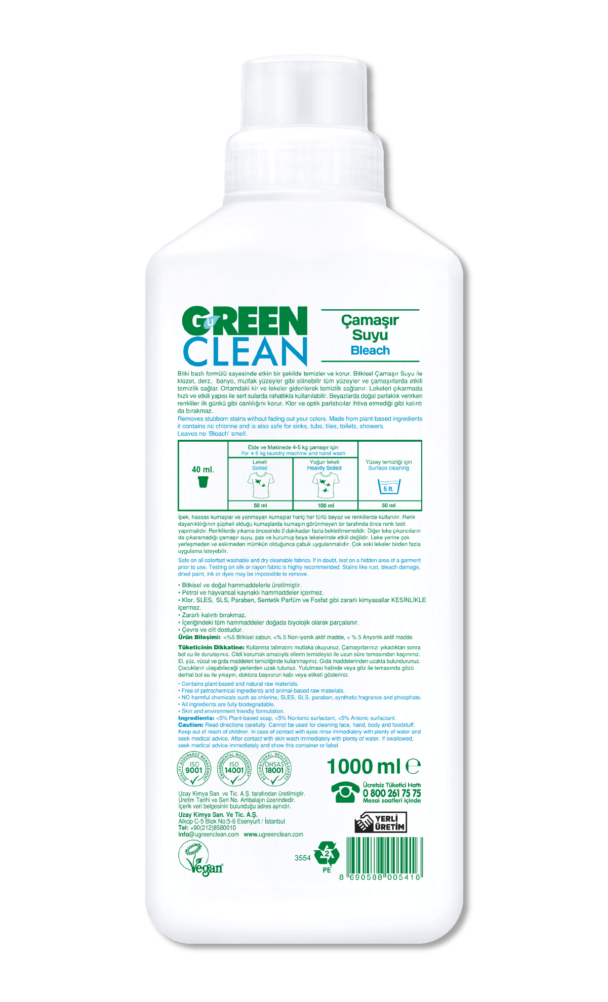 U Green Clean Organik Çamaşır Suyu 1000ml.