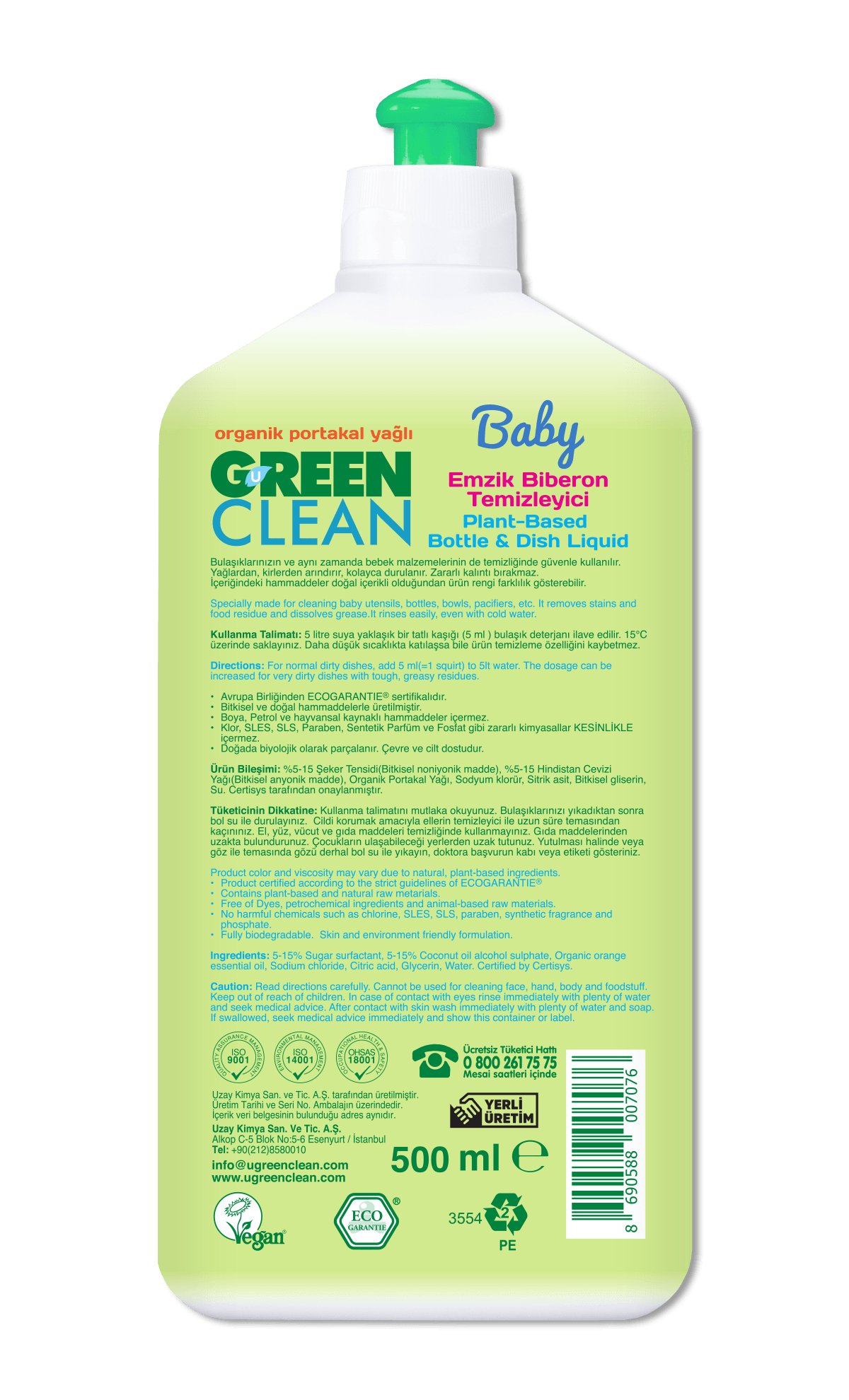 U Green Clean Organik Baby Emzik Biberon Temizleyci 500ml