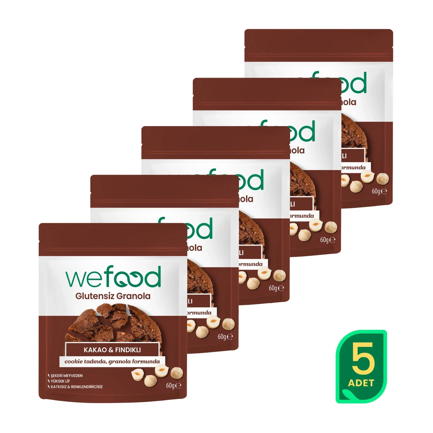 Wefood Glutensiz Granola Bites Kakao & Fındıklı 60 gr 5'li