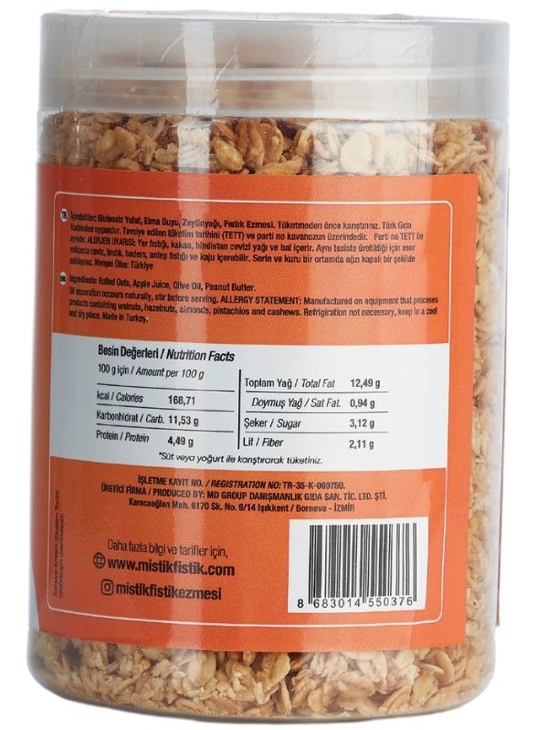 Glutensiz Fıstık Ezmeli Sade Granola 350 g.