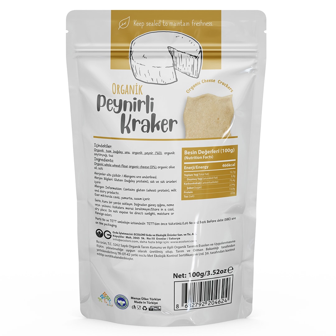 Organik Peynirli Kraker 100 Gr