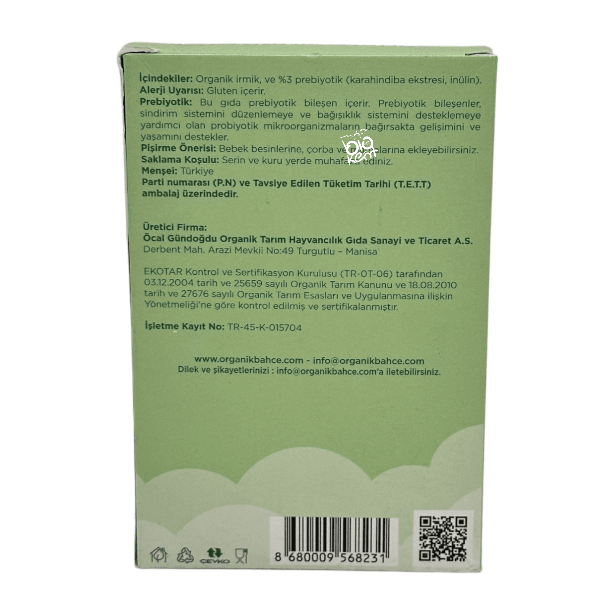 Organik Bahçe Organik Bebek İrmiği Prebiyotik İlaveli 250g