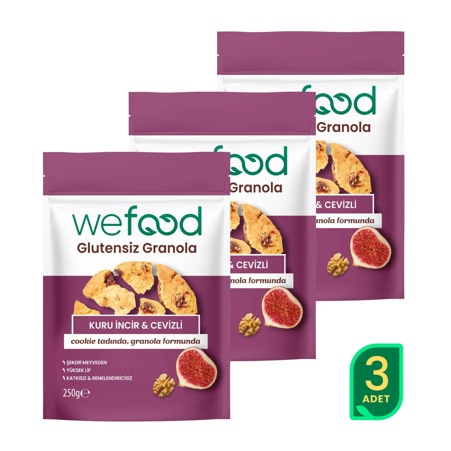 wefood Glutensiz Granola Kuru İncir & Cevizli 250 gr 3'lü
