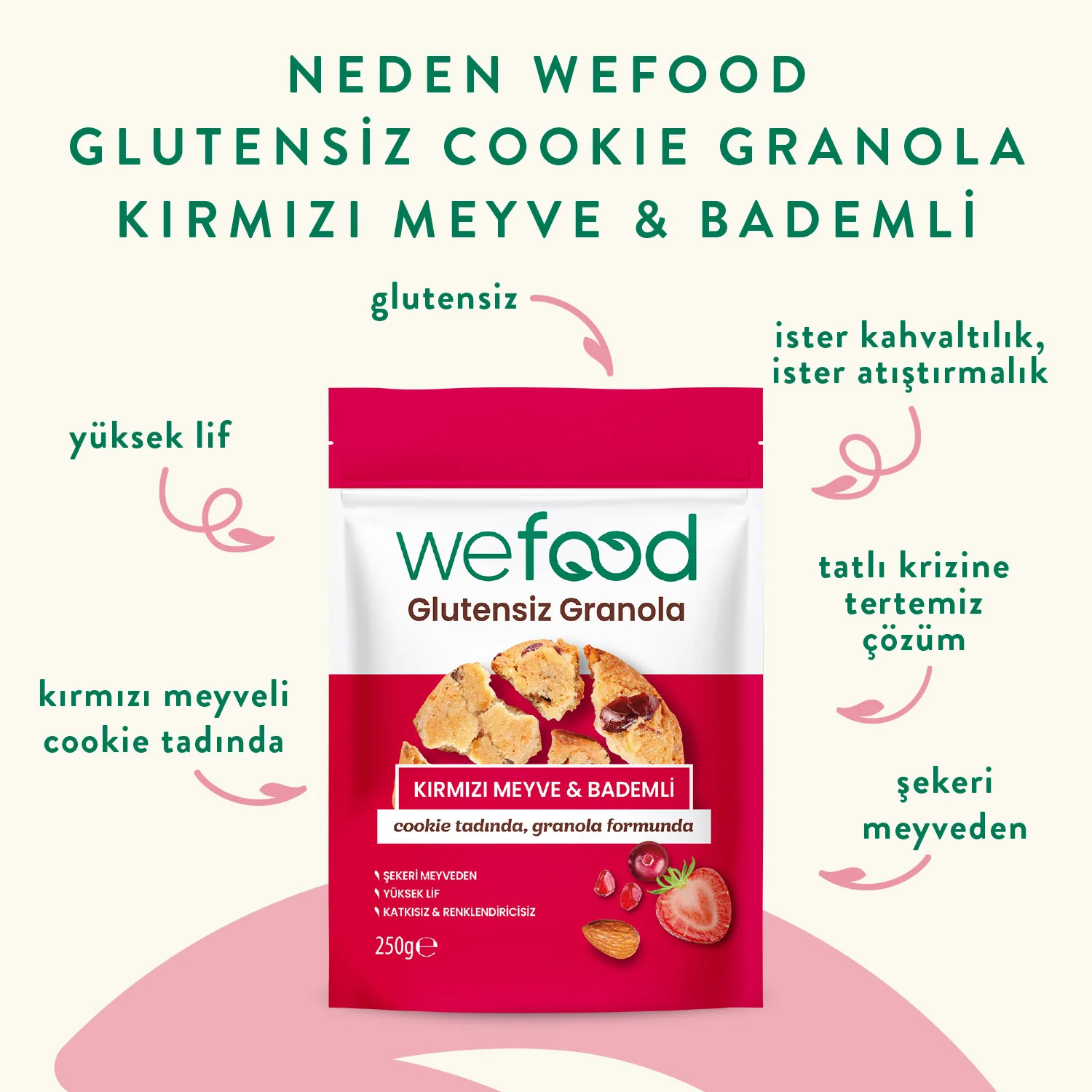 Wefood Glutensiz Granola Kırmızı Meyve & Bademli 250 gr