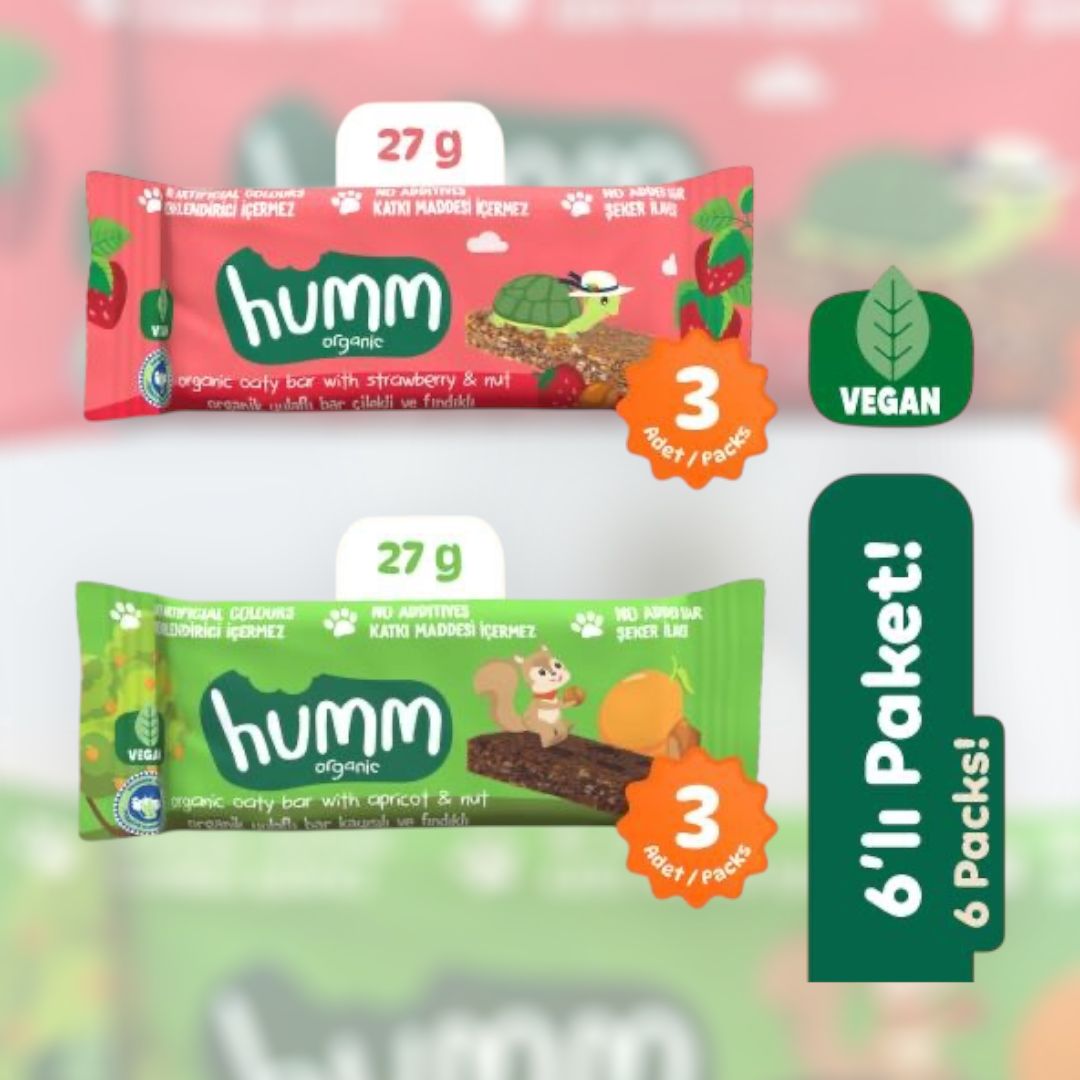 Humm Organik Vegan Yulaf Bar Atıştırmalık Paketi - 6 adet (2 çeşit)