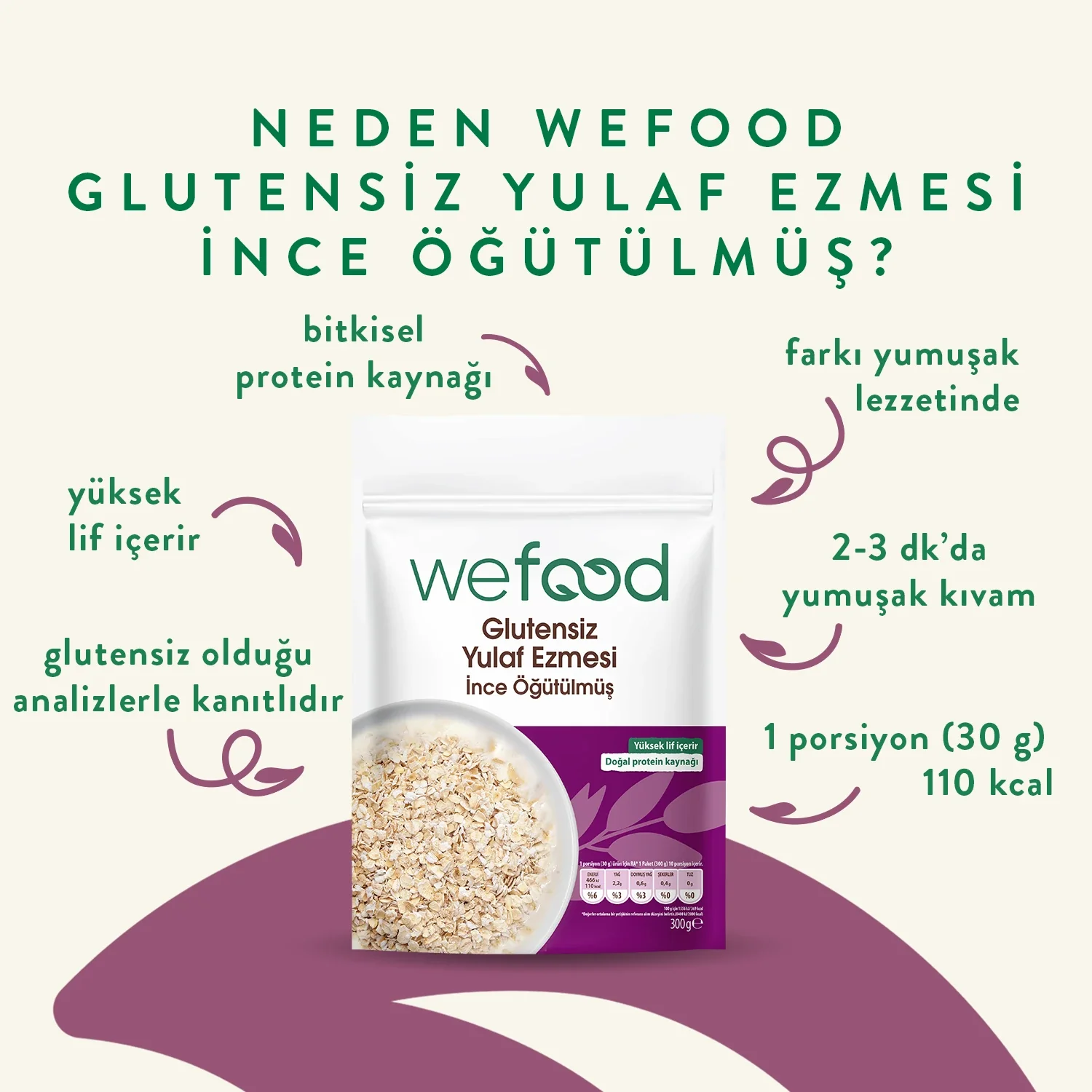 Wefood İnce Öğütülmüş Glutensiz Yulaf Ezmesi 300 gr 3'lü