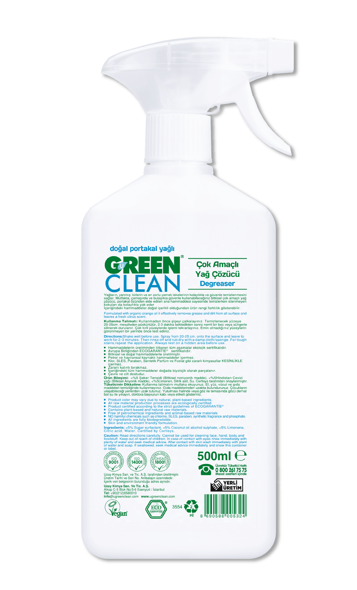 U Green Clean Organik Çok Amaçlı Yağ Çözücü (Portakal Yağlı) 500ml