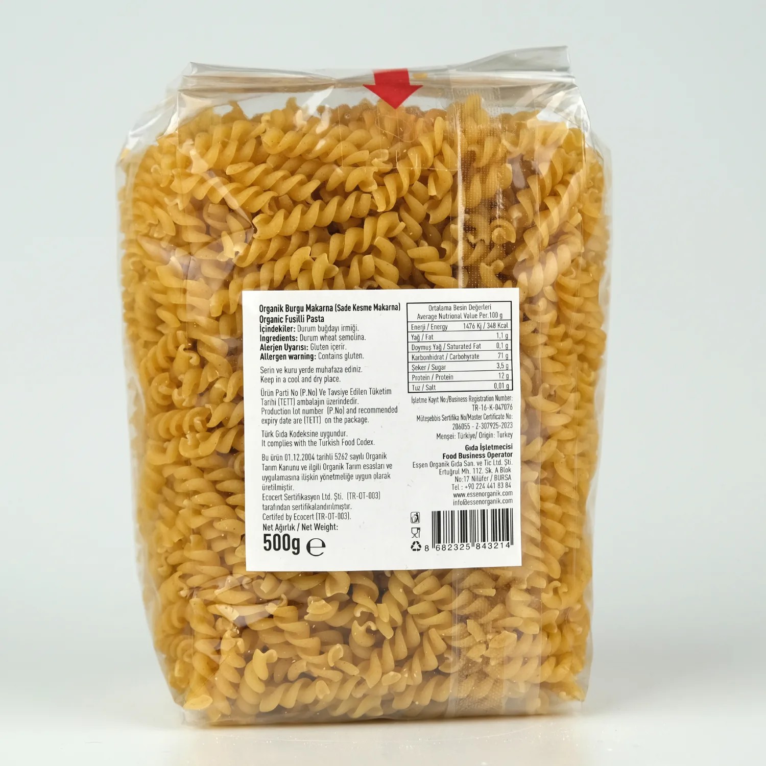 Organik Burgu Makarna 500 Gr