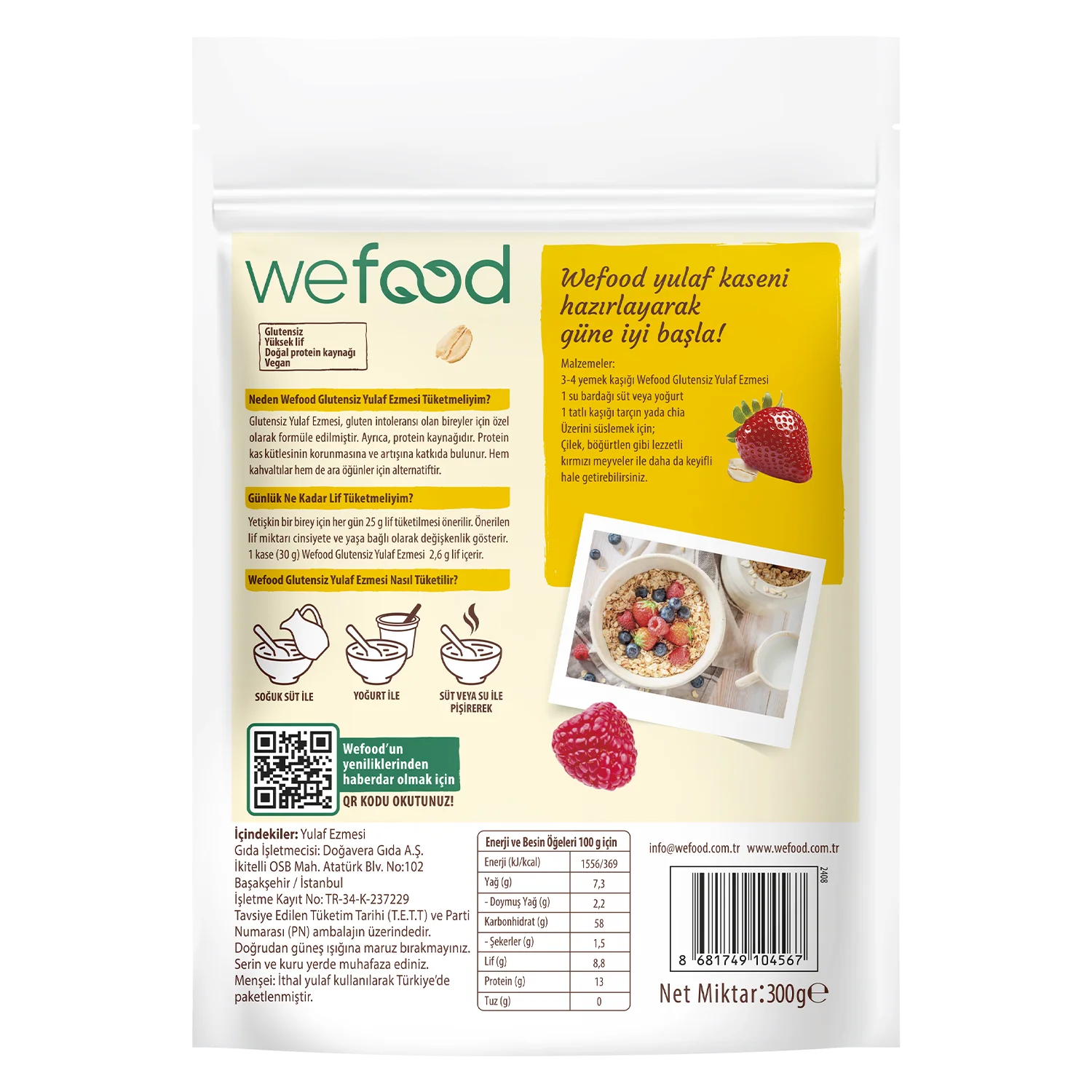 Wefood Glütensiz Yulaf Ezmesi 300 gr 3'lü